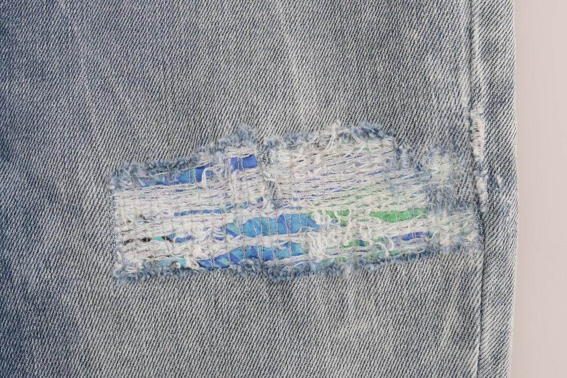 Versace Jeans Chic Light Blue Torn Slim Fit Jeans - Hilstor