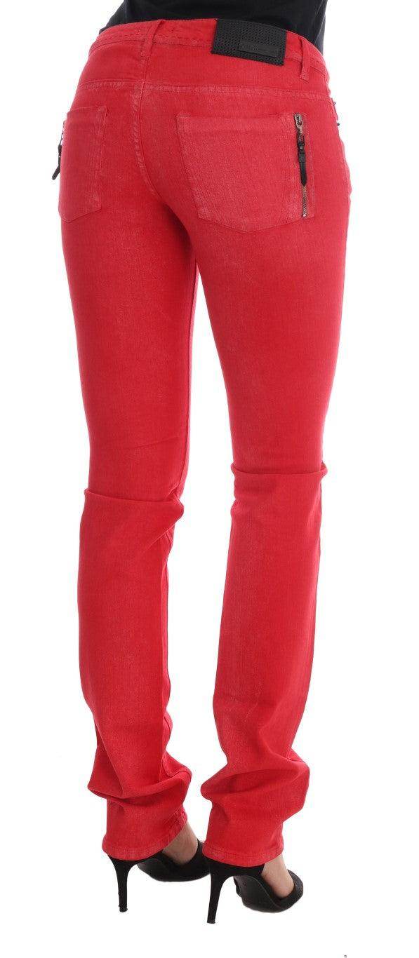 Costume National Red Cotton Stretch Slim Jeans - Hilstor