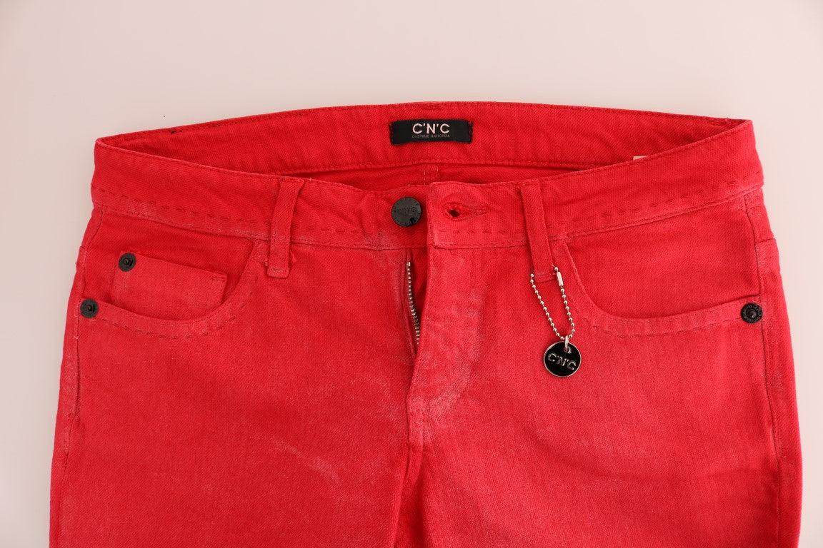 Costume National Red Cotton Stretch Slim Jeans - Hilstor