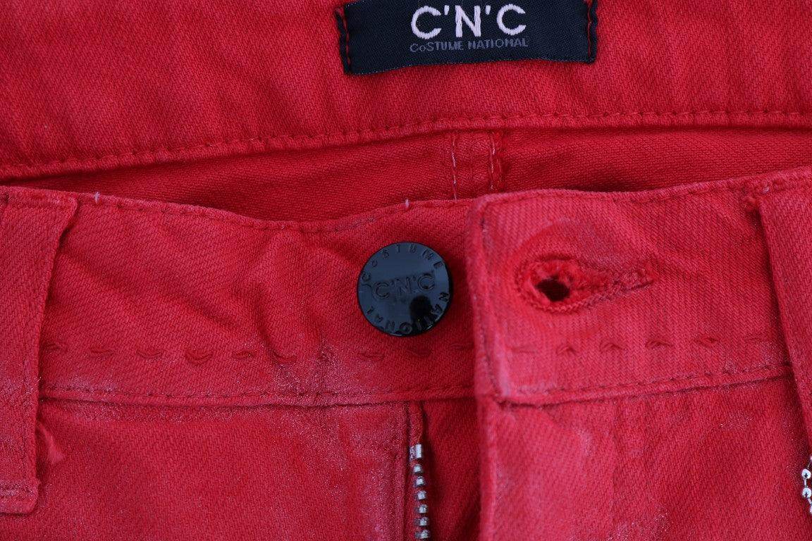 Costume National Red Cotton Stretch Slim Jeans - Hilstor