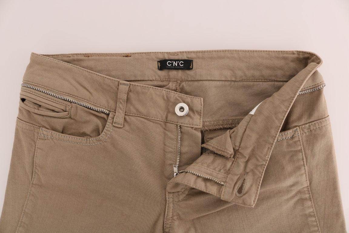 Costume National Beige Cotton Stretch Slim Fit Jeans - Hilstor
