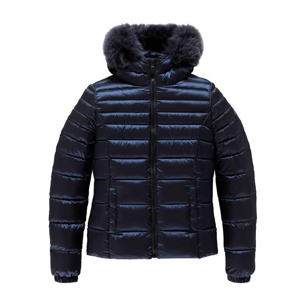 Refrigiwear Blue Nylon Women Jacket with Feather Padding and Fur Hood - Hilstor