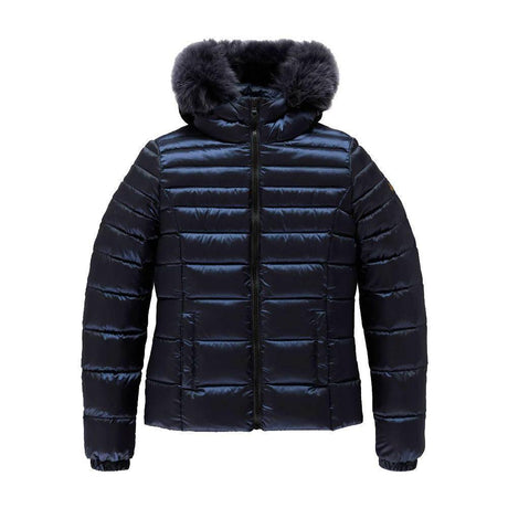 Refrigiwear Blue Nylon Women Jacket with Feather Padding and Fur Hood - Hilstor
