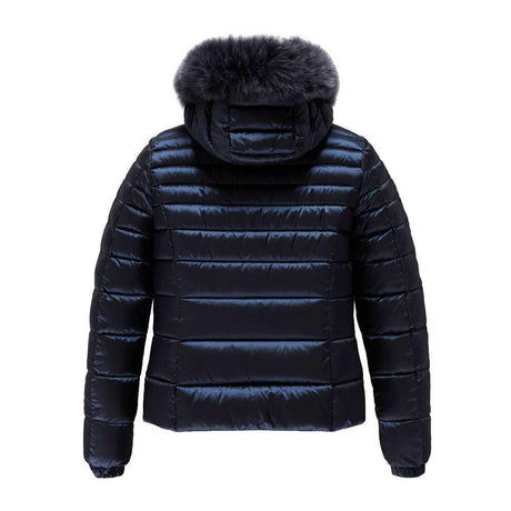 Refrigiwear Blue Nylon Women Jacket with Feather Padding and Fur Hood - Hilstor
