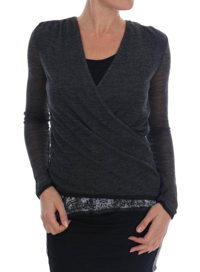 Ermanno Scervino Gray Wool Lace Top Long Sleeved T-shirt - Hilstor