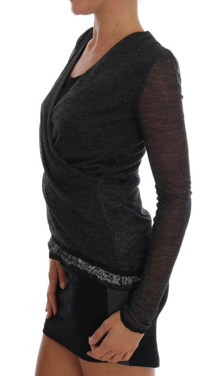 Ermanno Scervino Gray Wool Lace Top Long Sleeved T-shirt - Hilstor