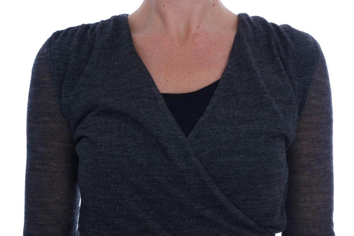 Ermanno Scervino Gray Wool Lace Top Long Sleeved T-shirt - Hilstor