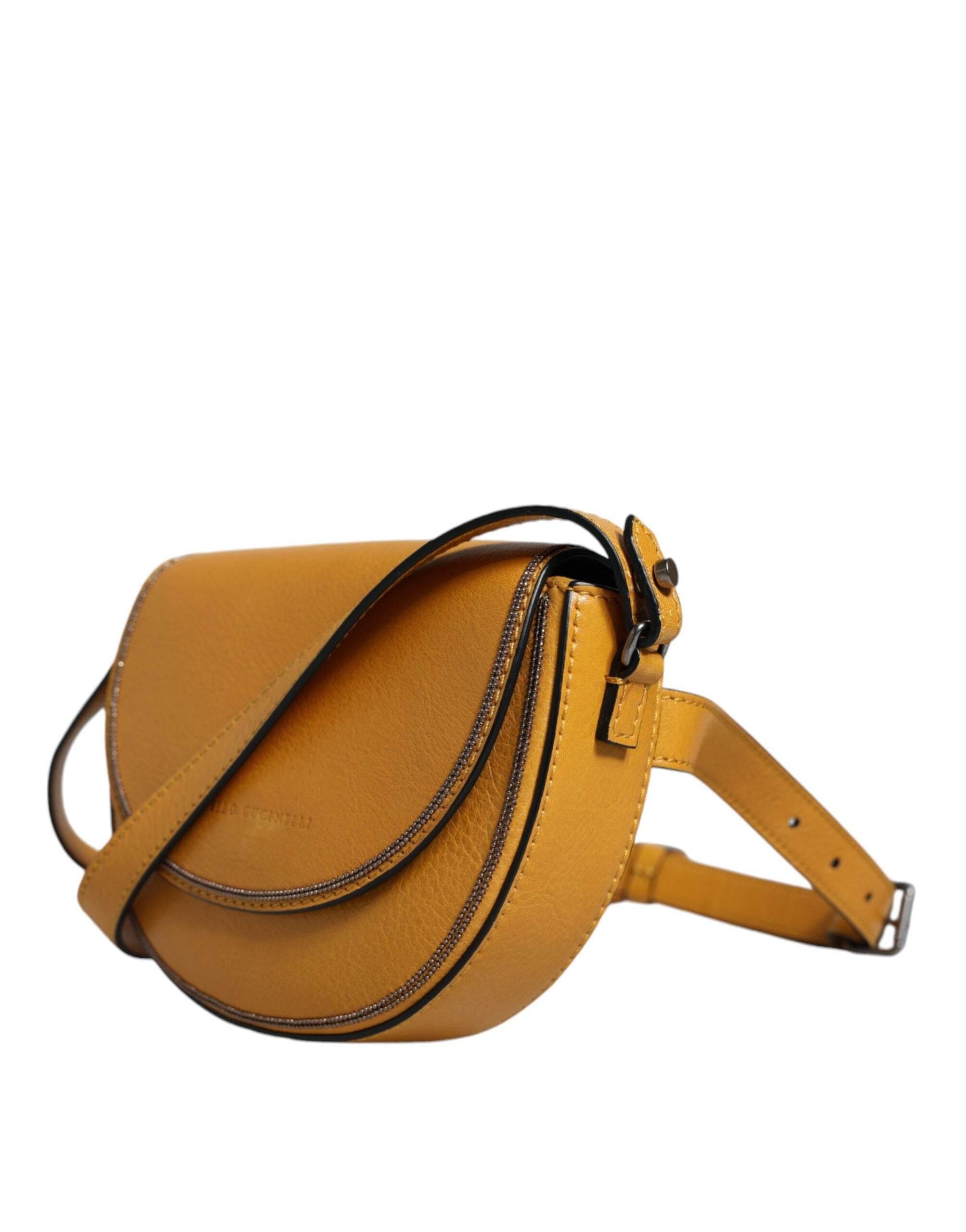 Brunello Cucinelli Light Brown Leather Logo Waist Strap Sling Bag - Hilstor