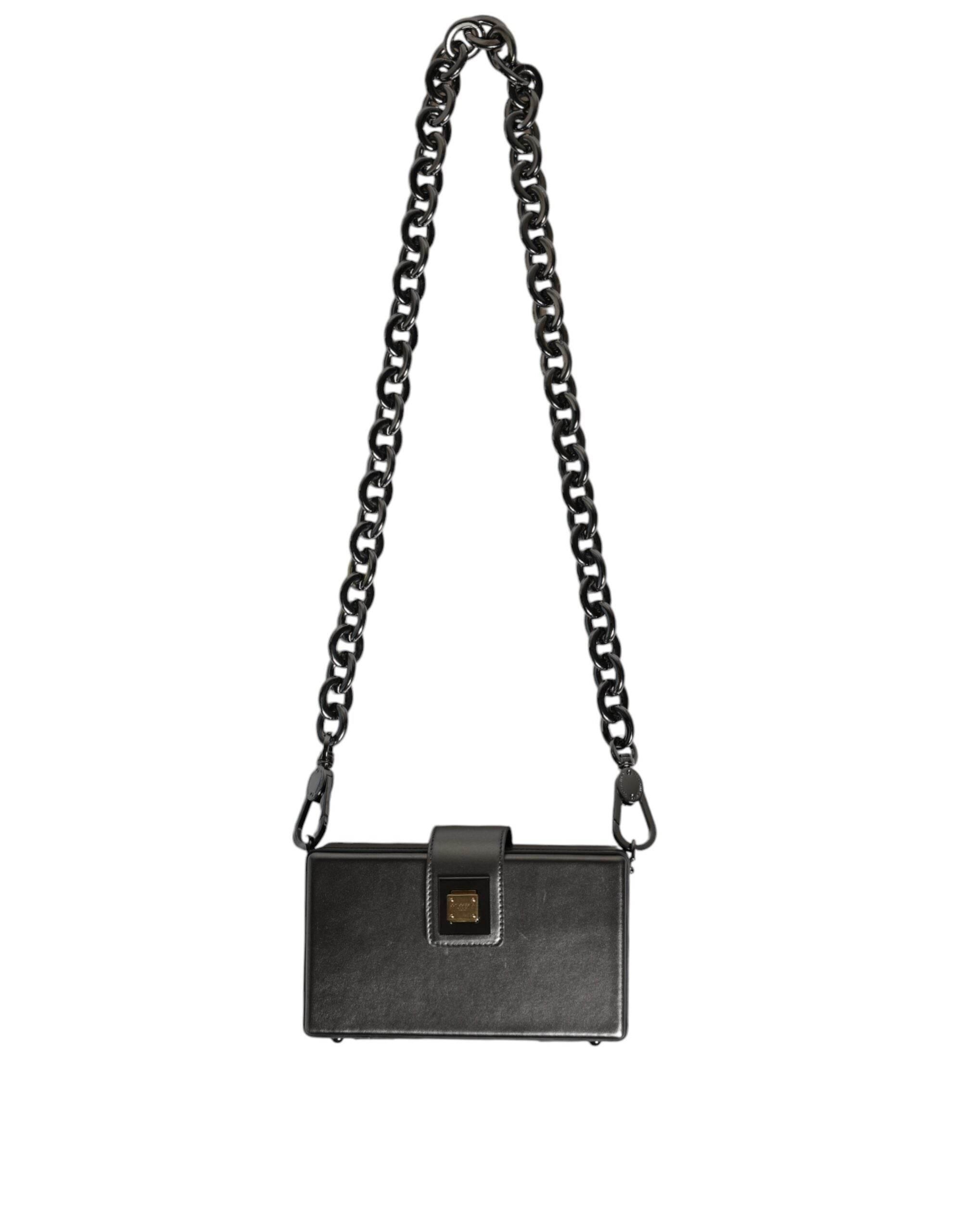 Dolce & Gabbana Metallic Gray DG BOX Leather Shoulder Chain Strap Bag - Hilstor