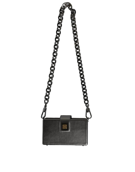 Dolce & Gabbana Metallic Gray DG BOX Leather Shoulder Chain Strap Bag - Hilstor