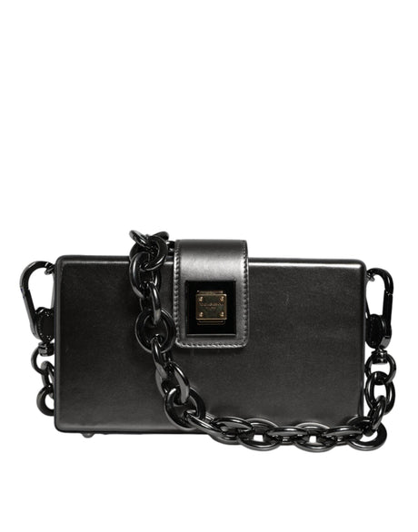 Dolce & Gabbana Metallic Gray DG BOX Leather Shoulder Chain Strap Bag - Hilstor