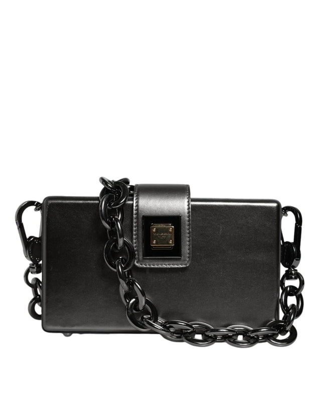 Dolce & Gabbana Metallic Gray DG BOX Leather Shoulder Chain Strap Bag - Hilstor