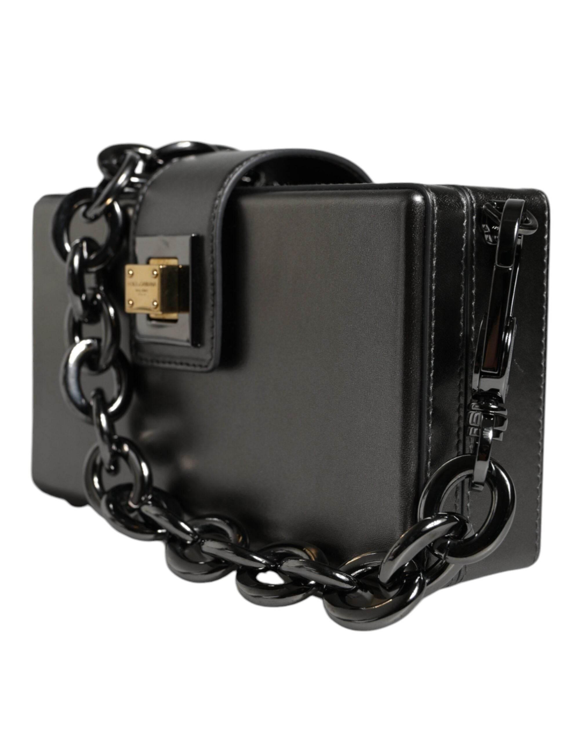Dolce & Gabbana Metallic Gray DG BOX Leather Shoulder Chain Strap Bag - Hilstor