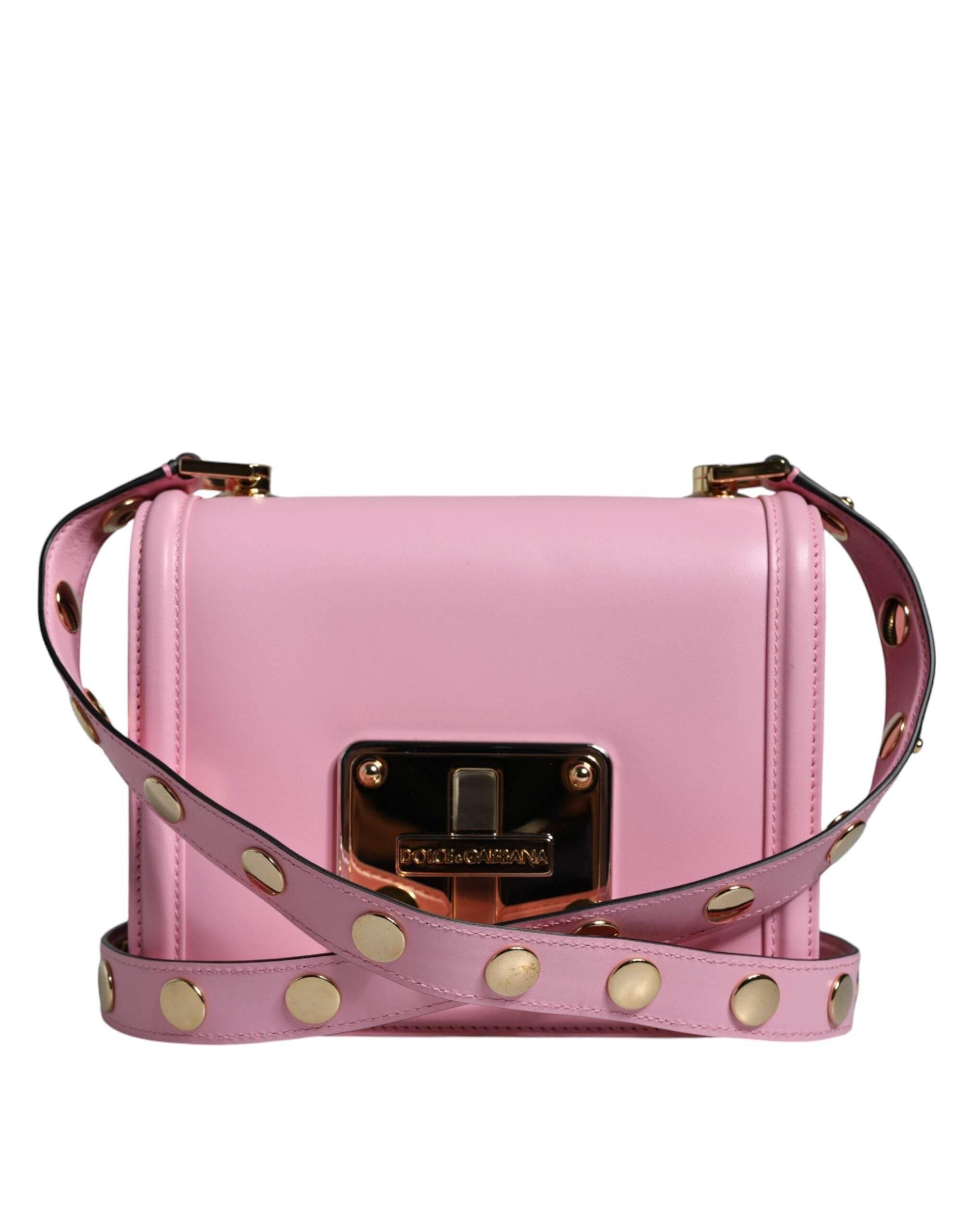 Dolce & Gabbana Baby Pink LOLA Leather Studded Crossbody Strap Bag - Hilstor