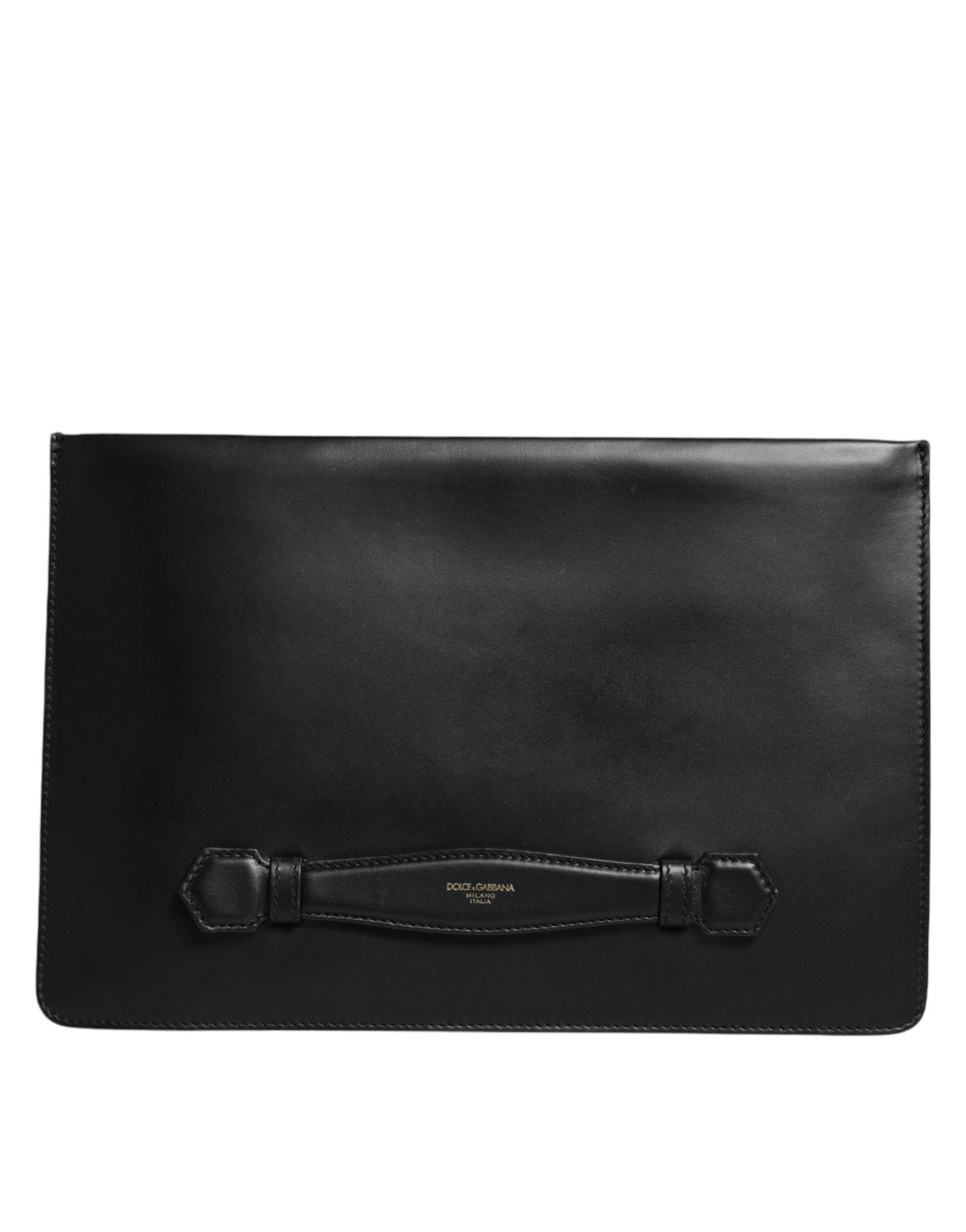 Dolce & Gabbana Black Calfskin Leather Mediterranean Pouch Bag - Hilstor