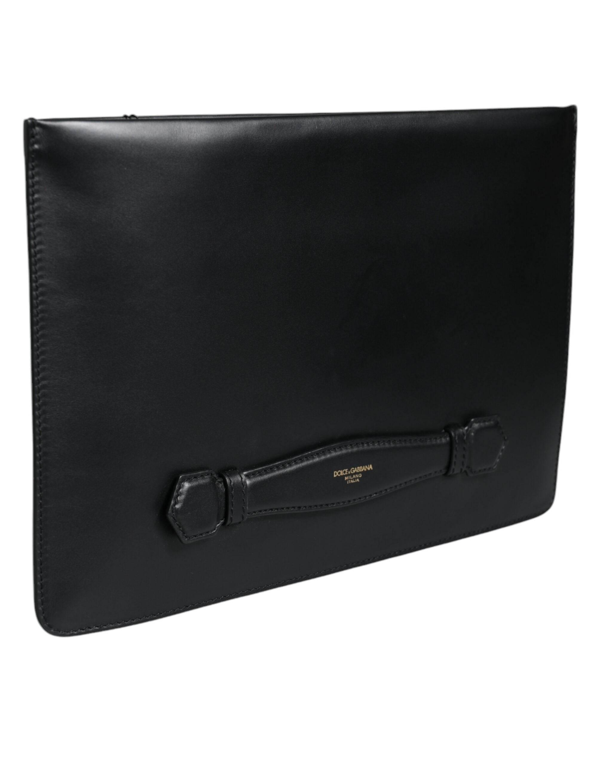 Dolce & Gabbana Black Calfskin Leather Mediterranean Pouch Bag - Hilstor