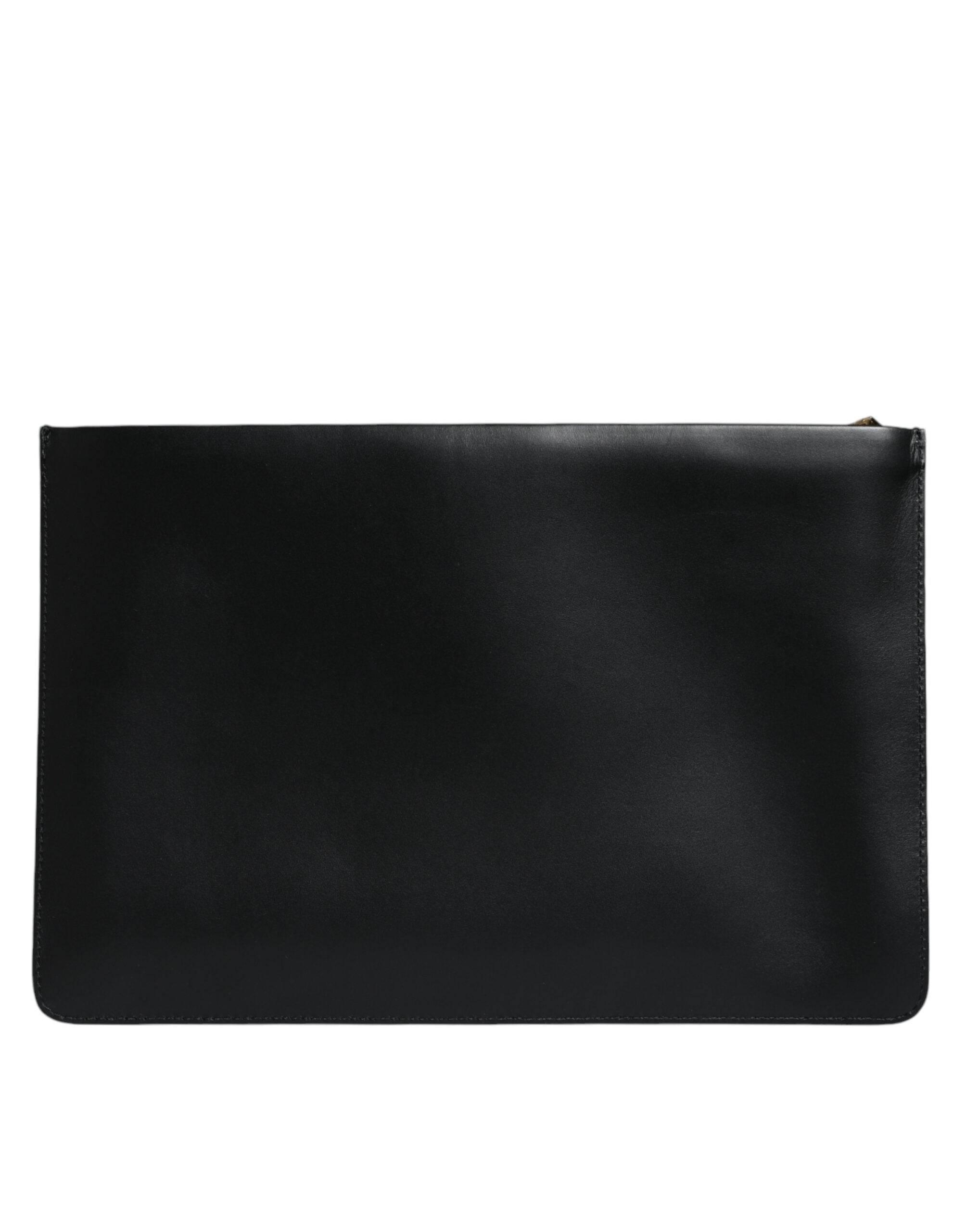 Dolce & Gabbana Black Calfskin Leather Mediterranean Pouch Bag - Hilstor
