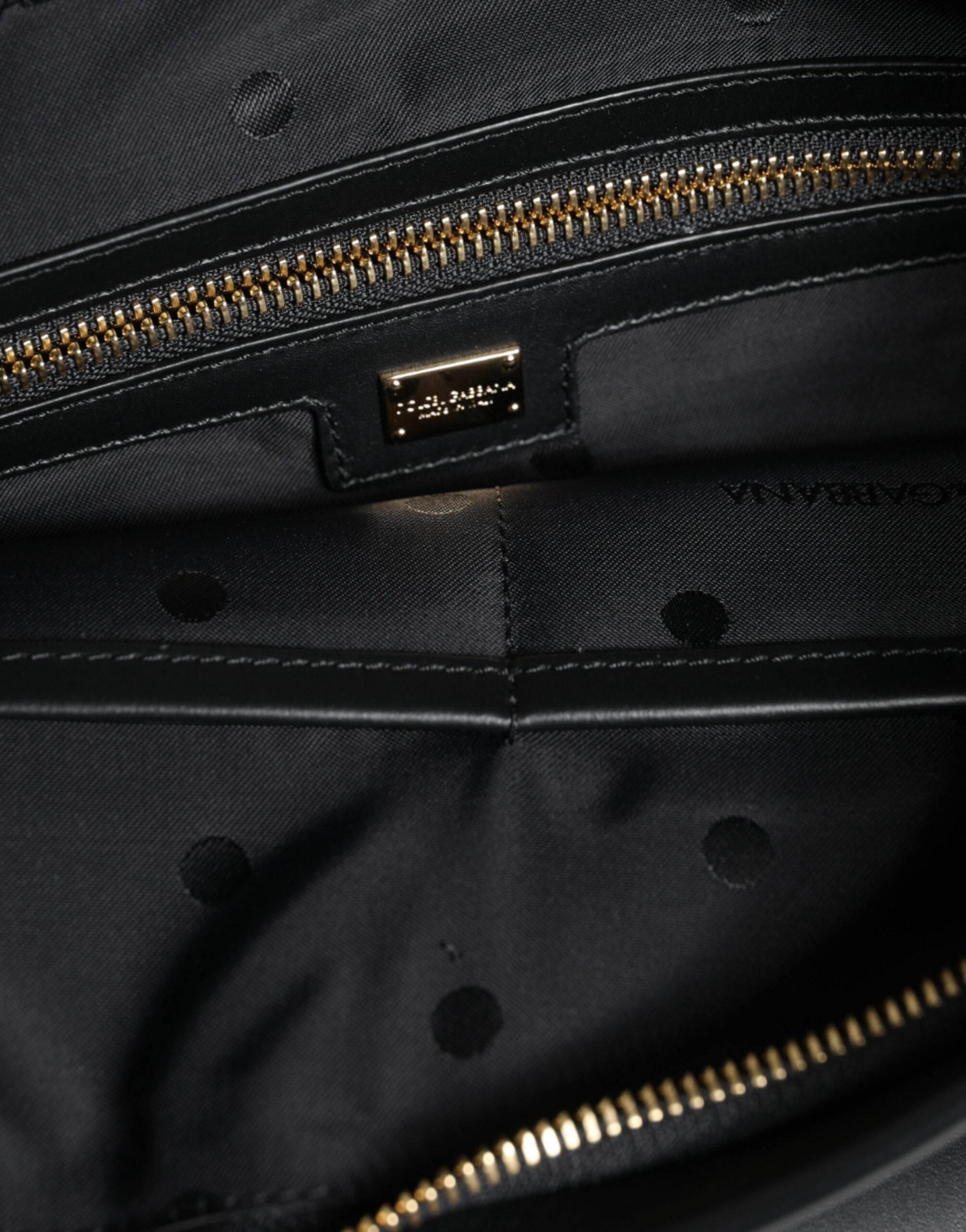 Dolce & Gabbana Black Calfskin Leather Mediterranean Pouch Bag - Hilstor