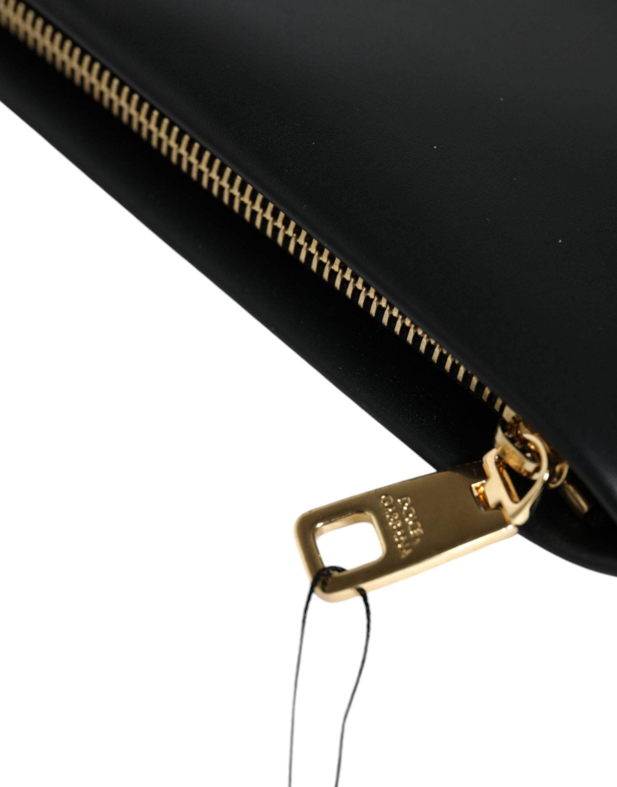 Dolce & Gabbana Black Calfskin Leather Mediterranean Pouch Bag - Hilstor