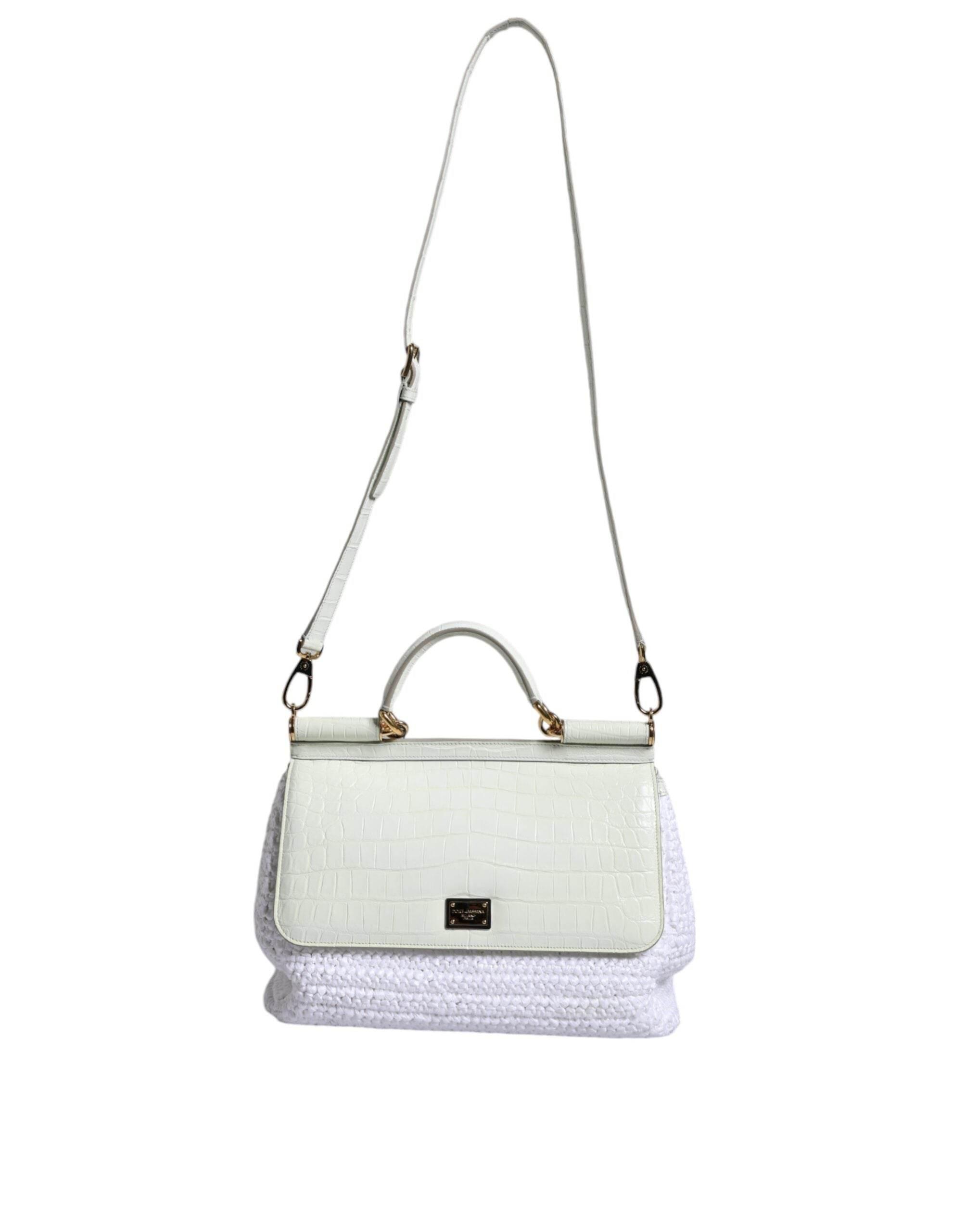 Dolce & Gabbana White Rafia Leather SICILY Crossbody Bag - Hilstor