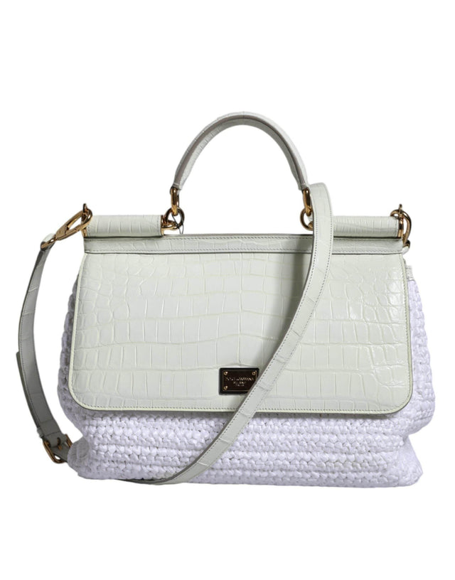Dolce & Gabbana White Rafia Leather SICILY Crossbody Bag - Hilstor