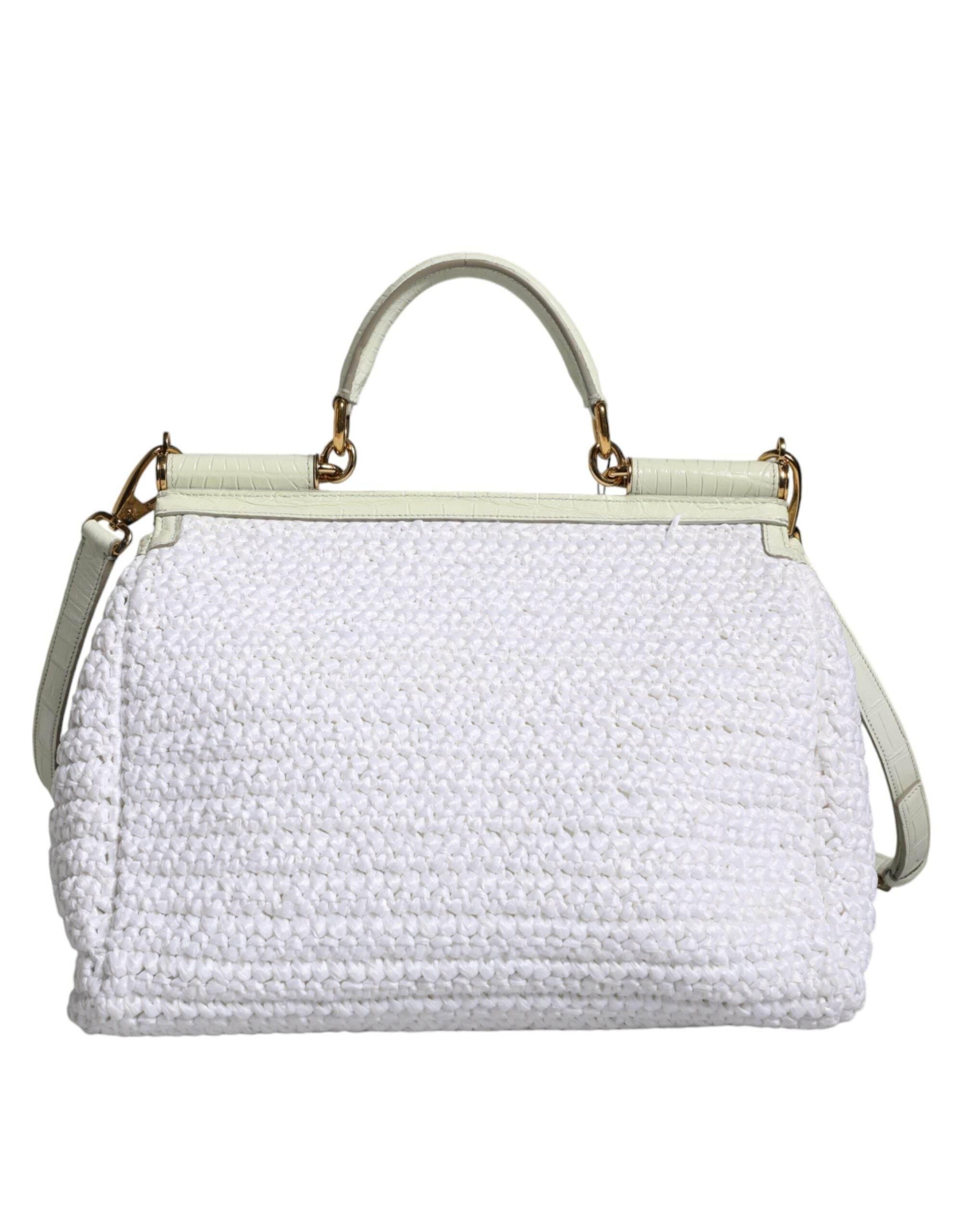 Dolce & Gabbana White Rafia Leather SICILY Crossbody Bag - Hilstor