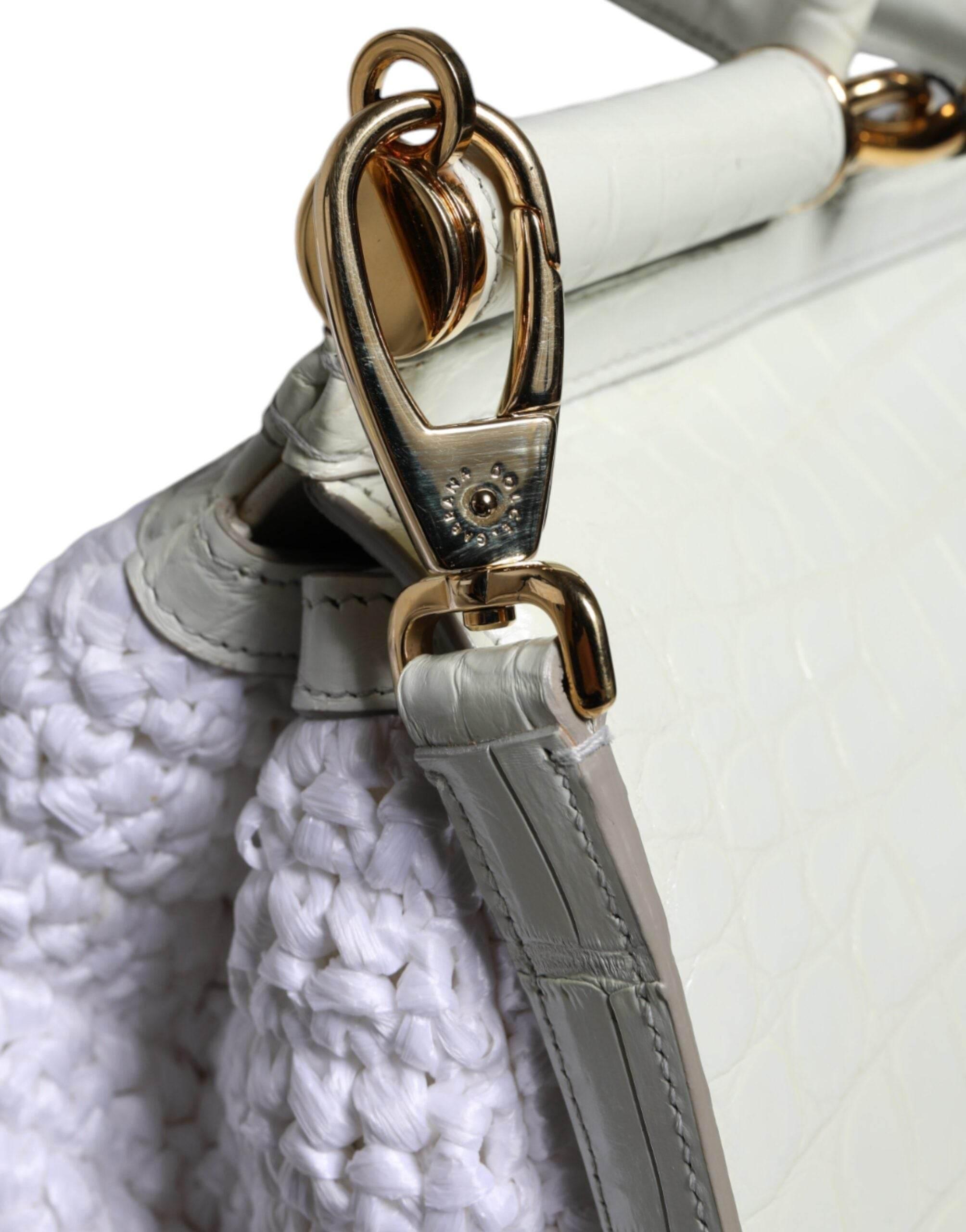 Dolce & Gabbana White Rafia Leather SICILY Crossbody Bag - Hilstor