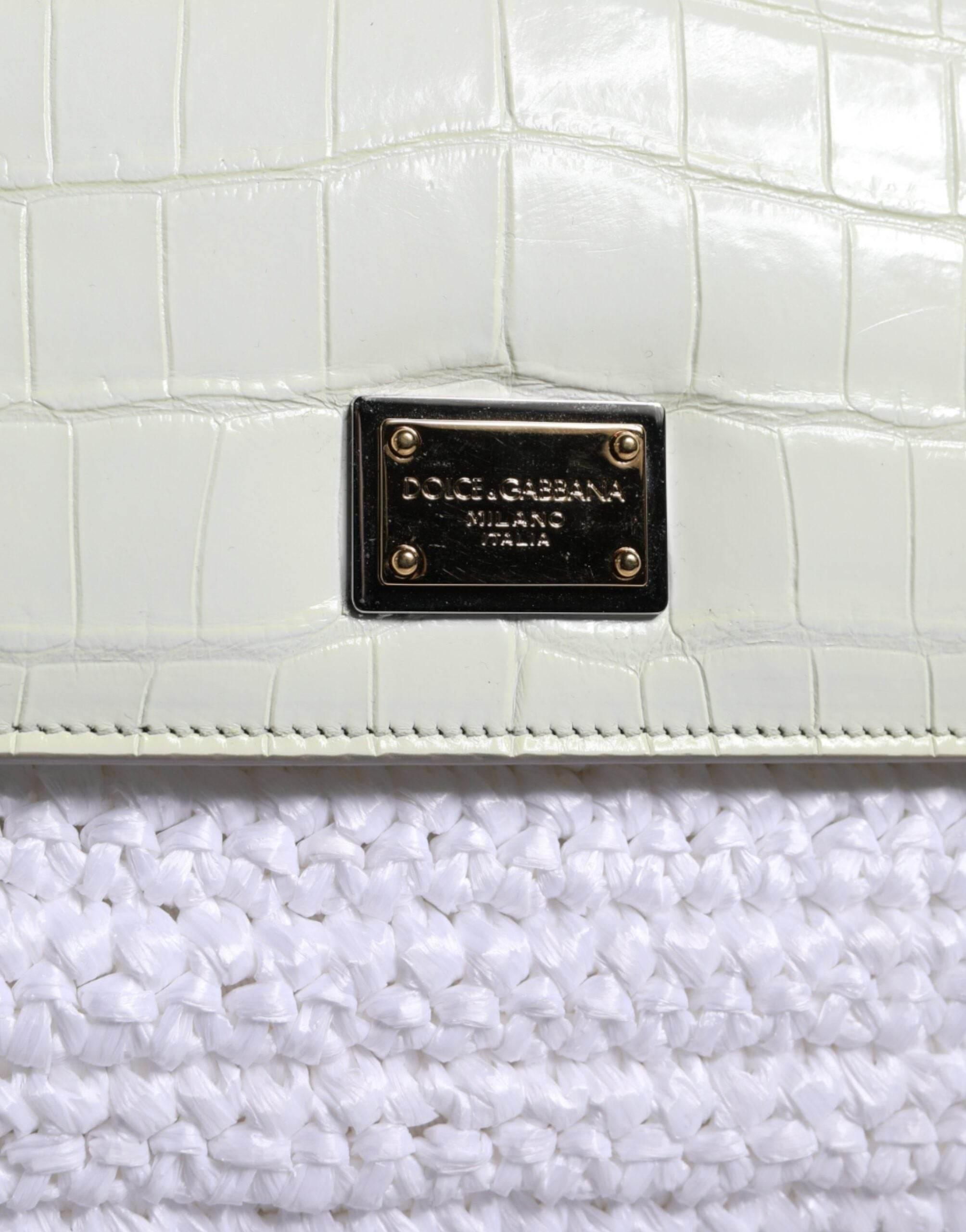 Dolce & Gabbana White Rafia Leather SICILY Crossbody Bag - Hilstor