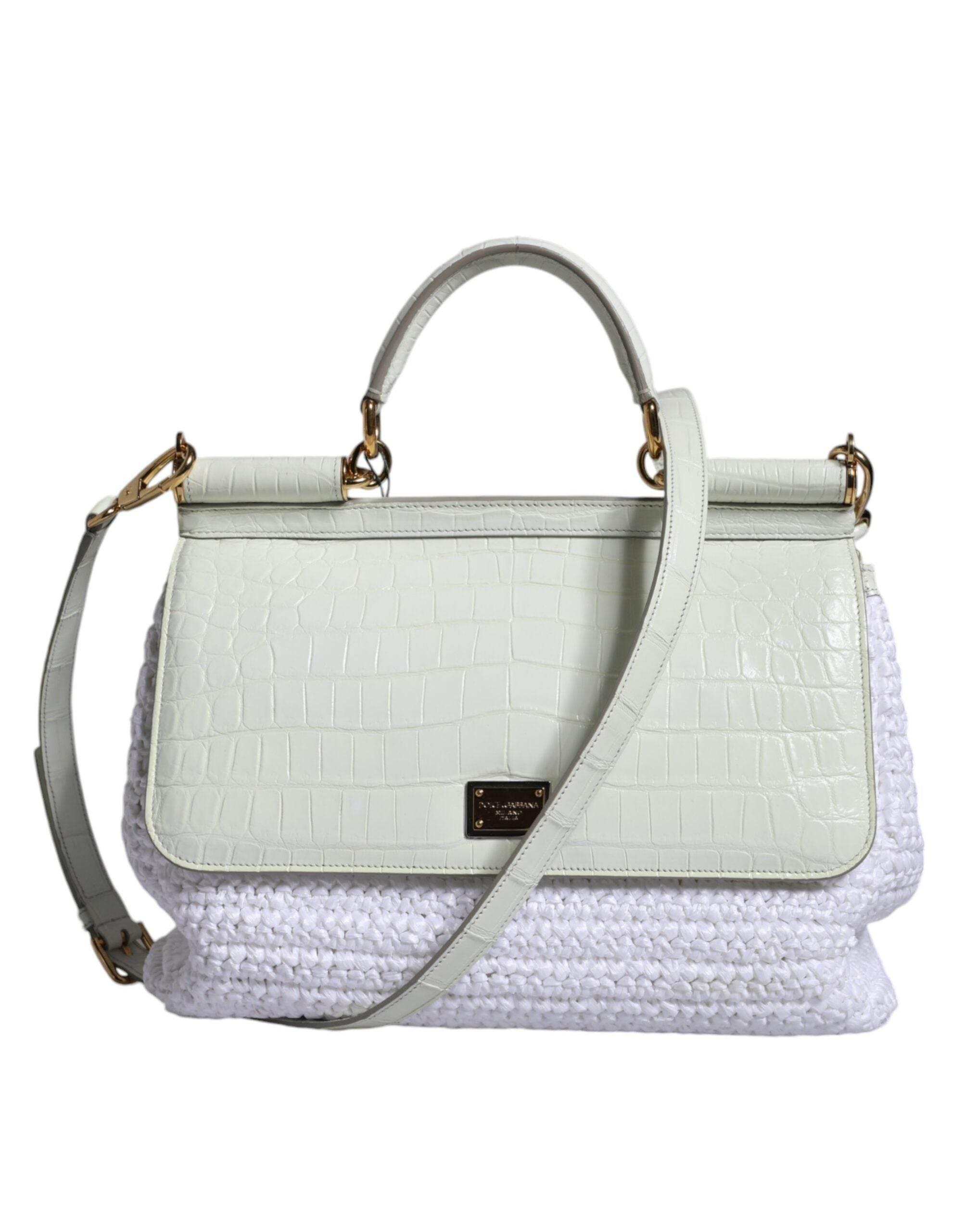 Dolce & Gabbana White Rafia Leather SICILY Crossbody Bag - Hilstor