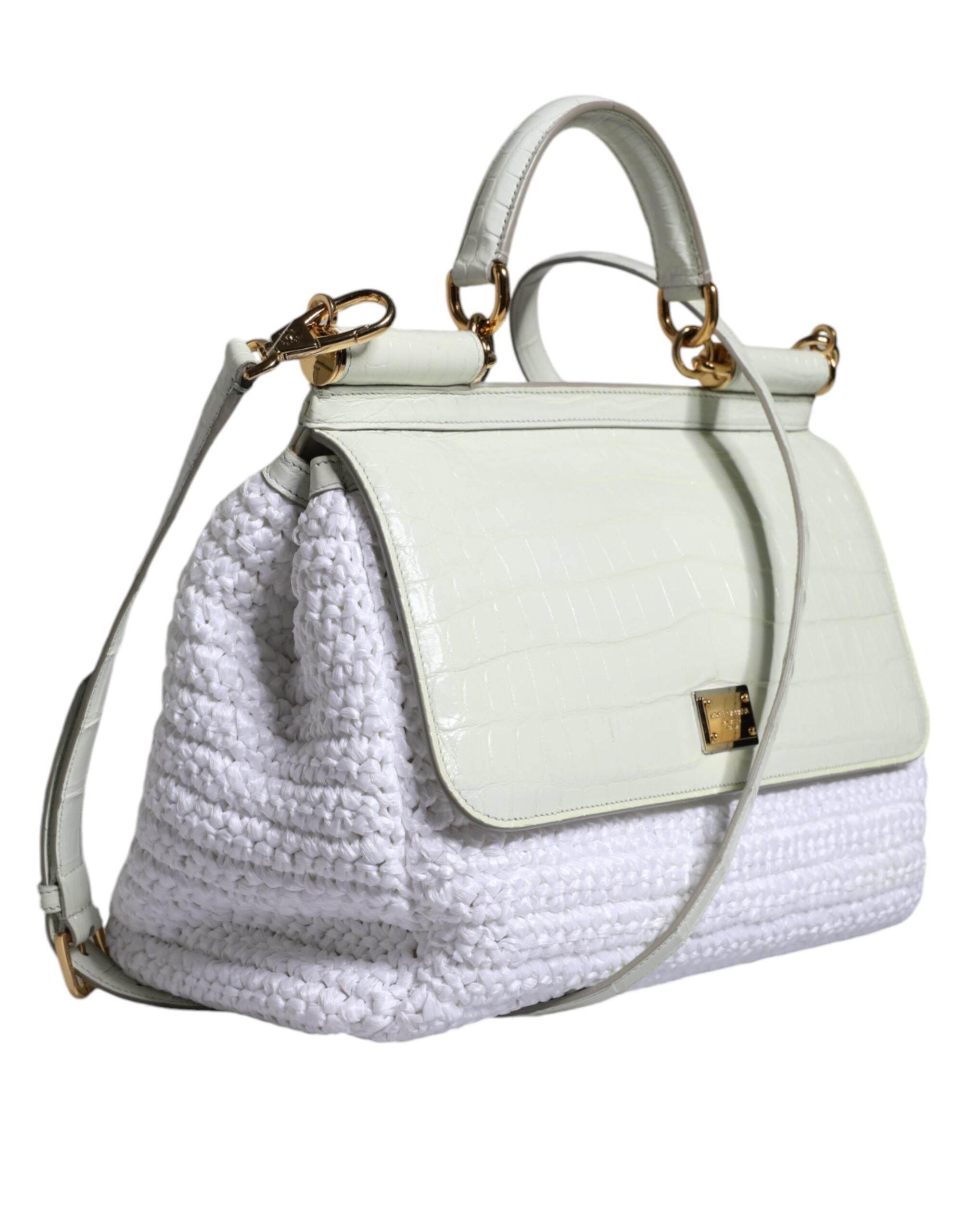 Dolce & Gabbana White Rafia Leather SICILY Crossbody Bag - Hilstor