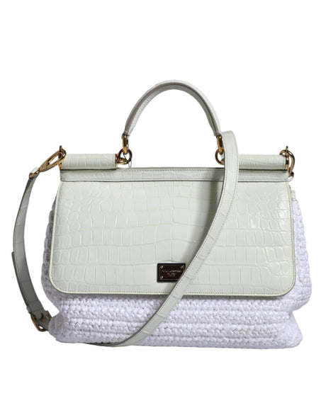 Dolce & Gabbana White Rafia Leather Top Handle Crossbody Bag - Hilstor