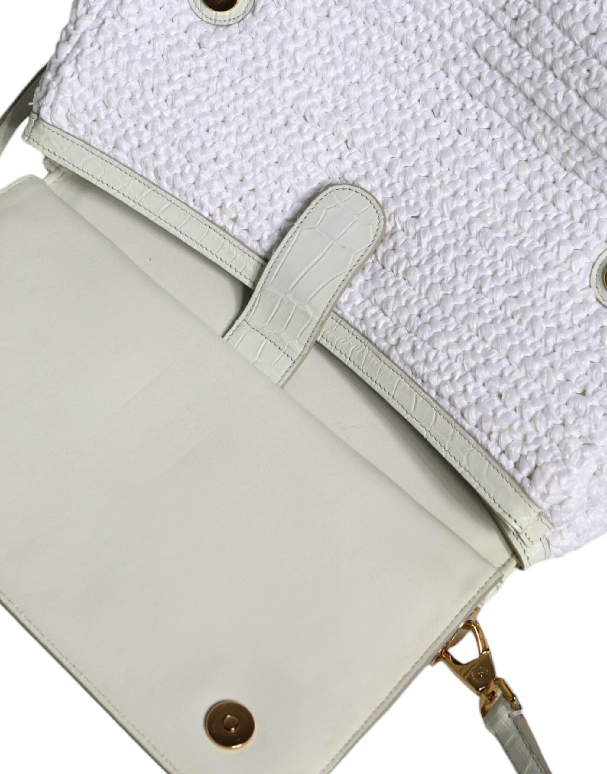 Dolce & Gabbana White Rafia Leather Top Handle Crossbody Bag - Hilstor