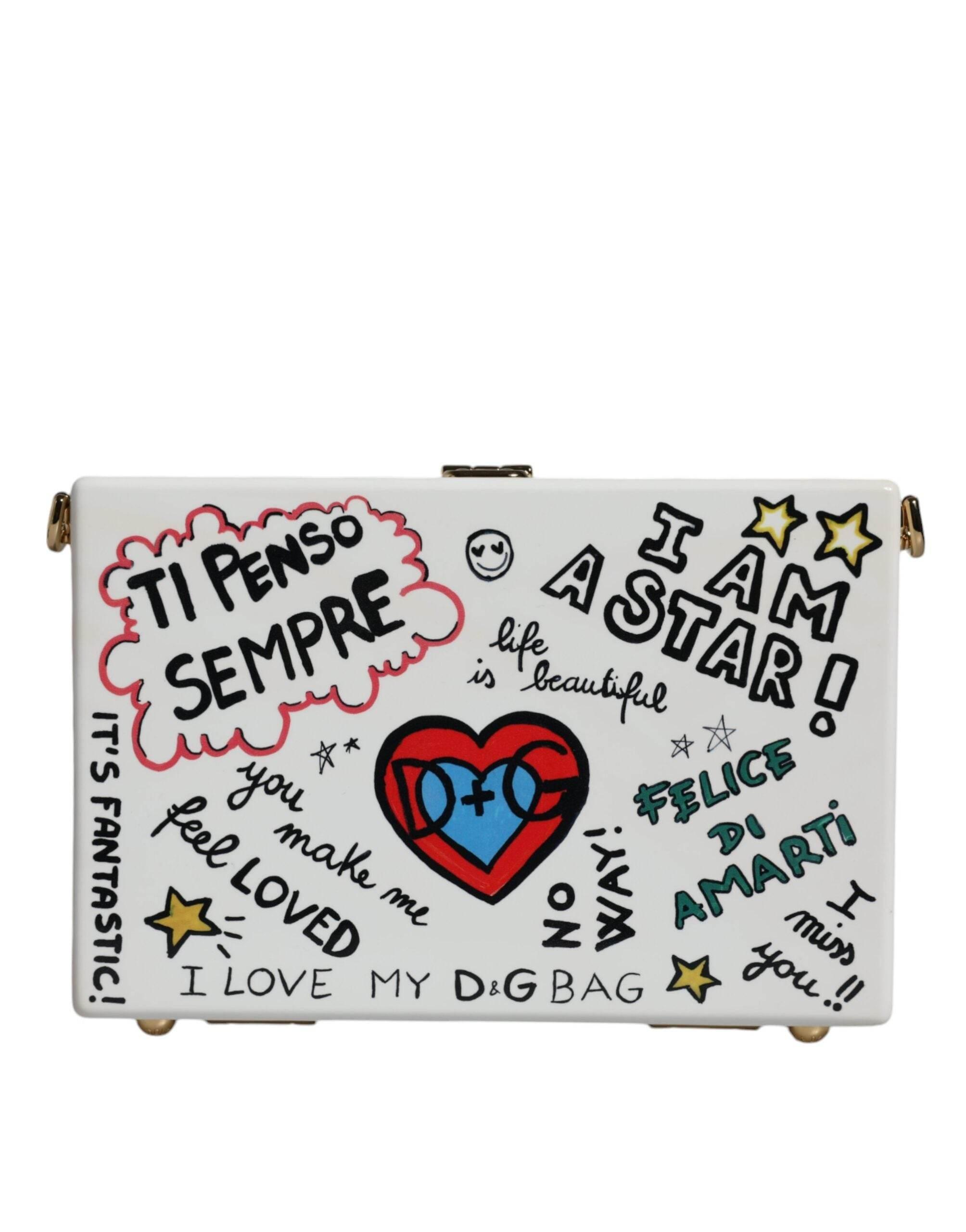 Dolce & Gabbana White Graffiti Print Clutch Crossbody Bag - Hilstor