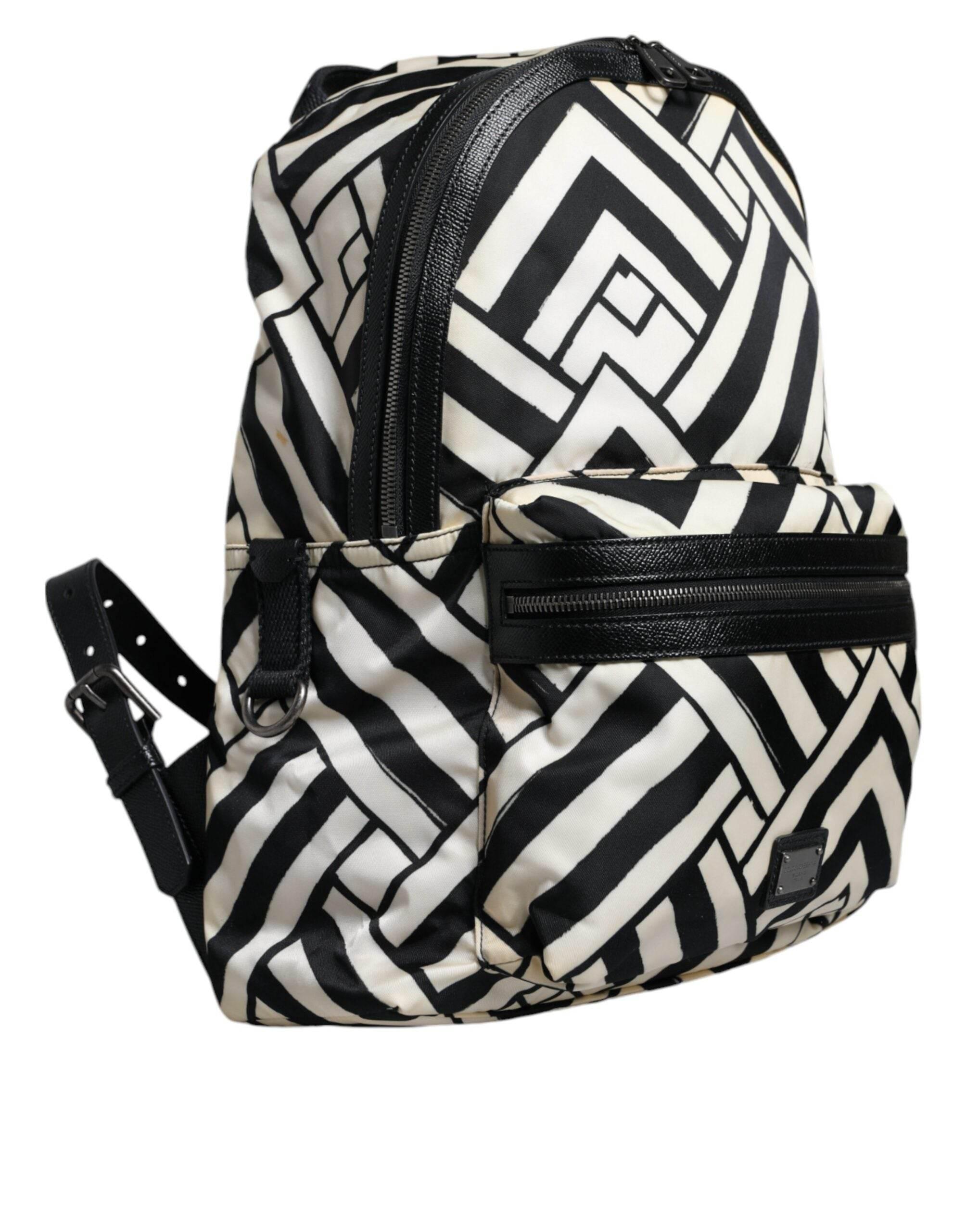 Dolce & Gabbana Black White Nylon Leather Travel Back Pack Bag - Hilstor