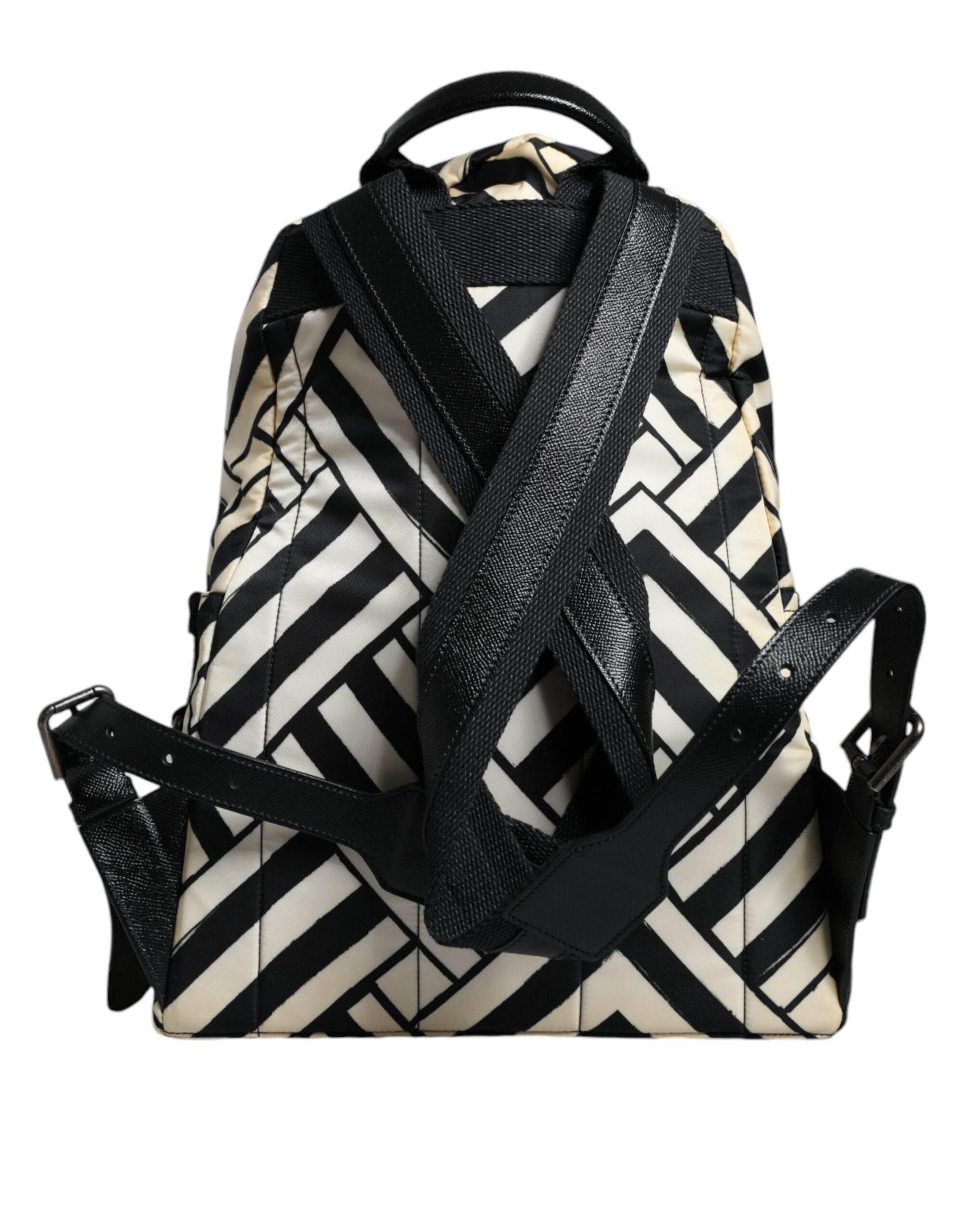 Dolce & Gabbana Black White Nylon Leather Travel Back Pack Bag - Hilstor