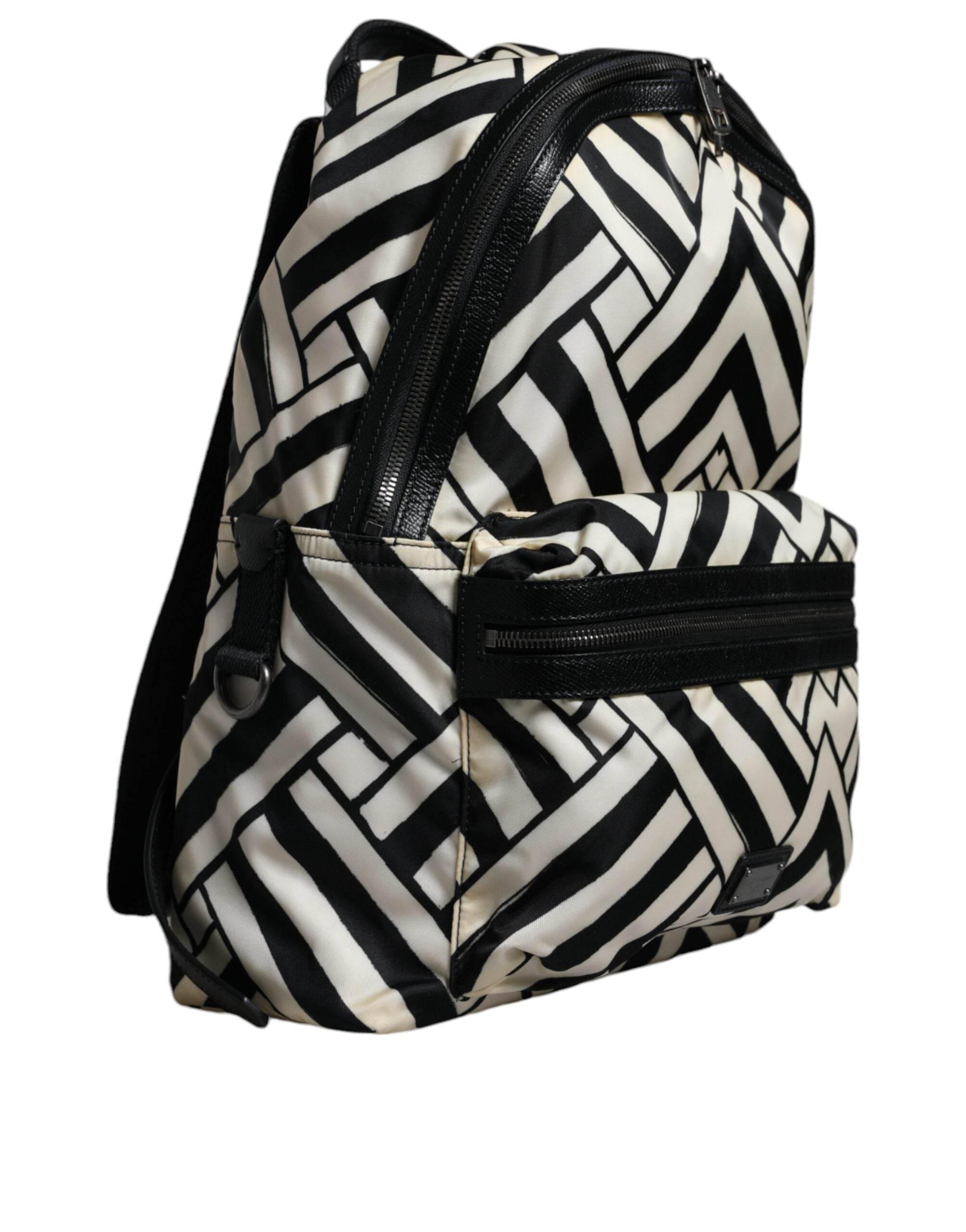Dolce & Gabbana Black White Nylon Leather Travel Back Pack Bag - Hilstor