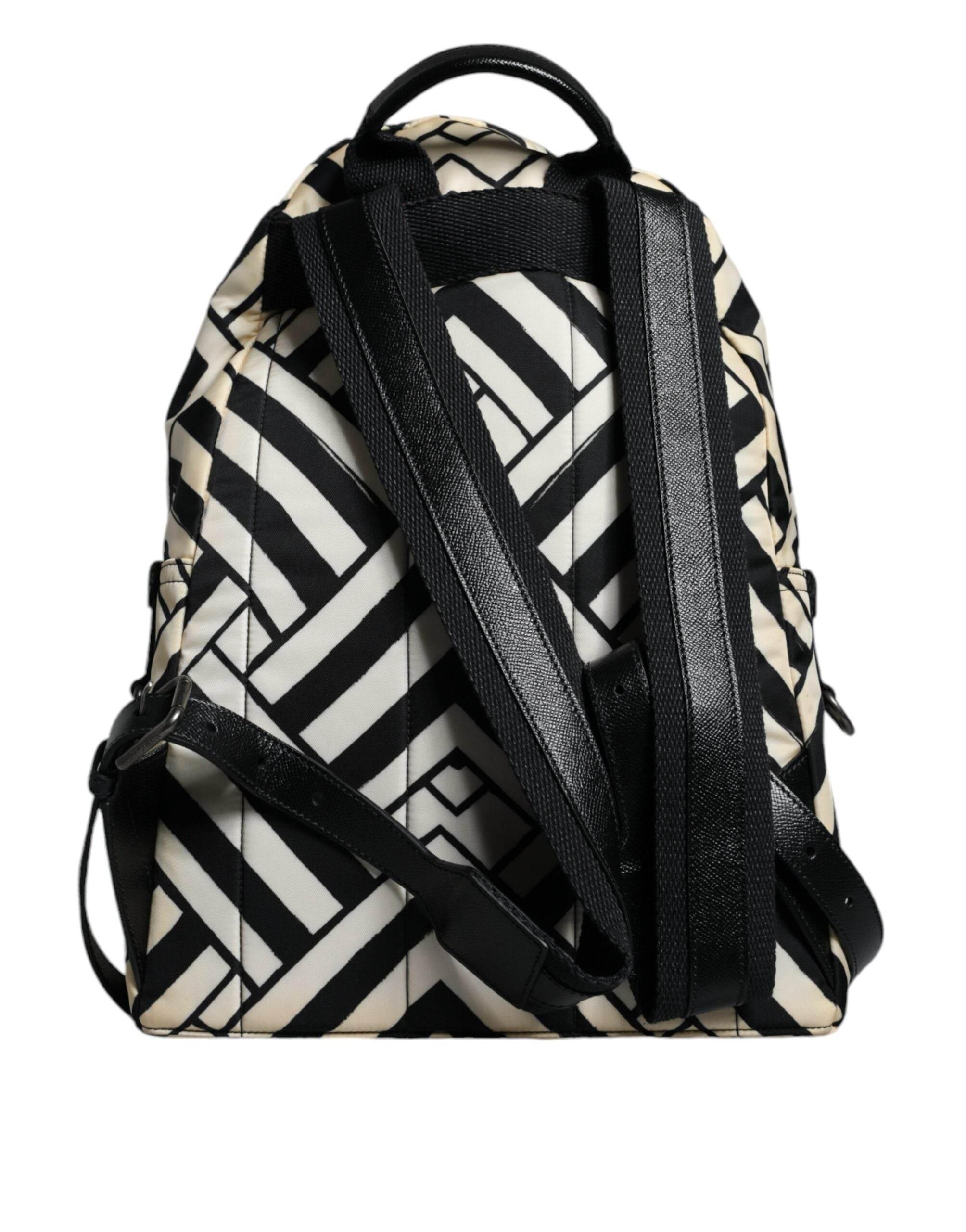 Dolce & Gabbana Black White Nylon Leather Travel Back Pack Bag - Hilstor