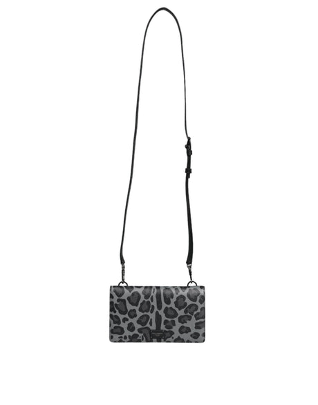 Dolce & Gabbana Black Gray Leopard Leather Bifold Card Slot Crossbody Bag - Hilstor
