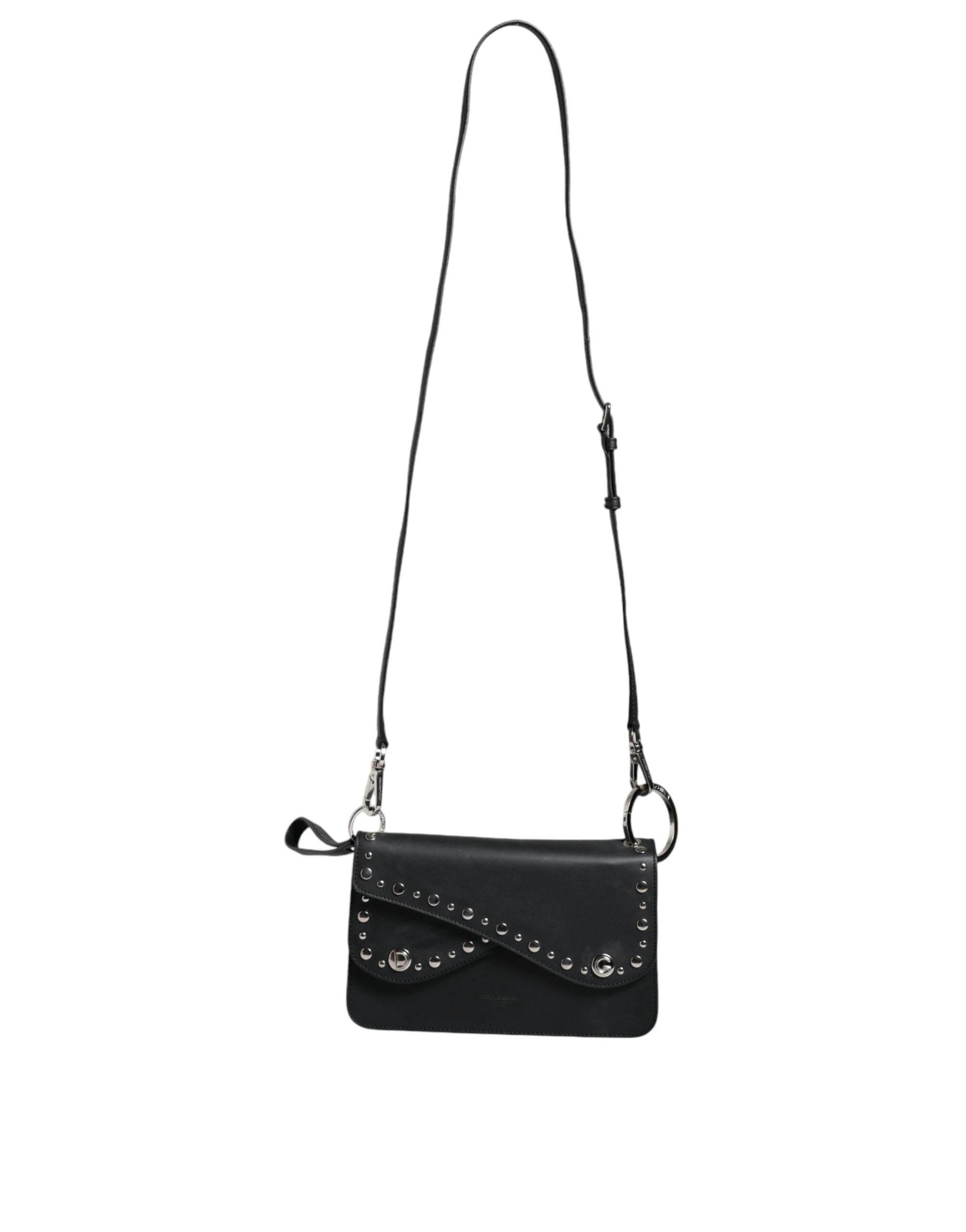 Dolce & Gabbana Black Small Leather Studded Shoulder Crossbody Bag - Hilstor