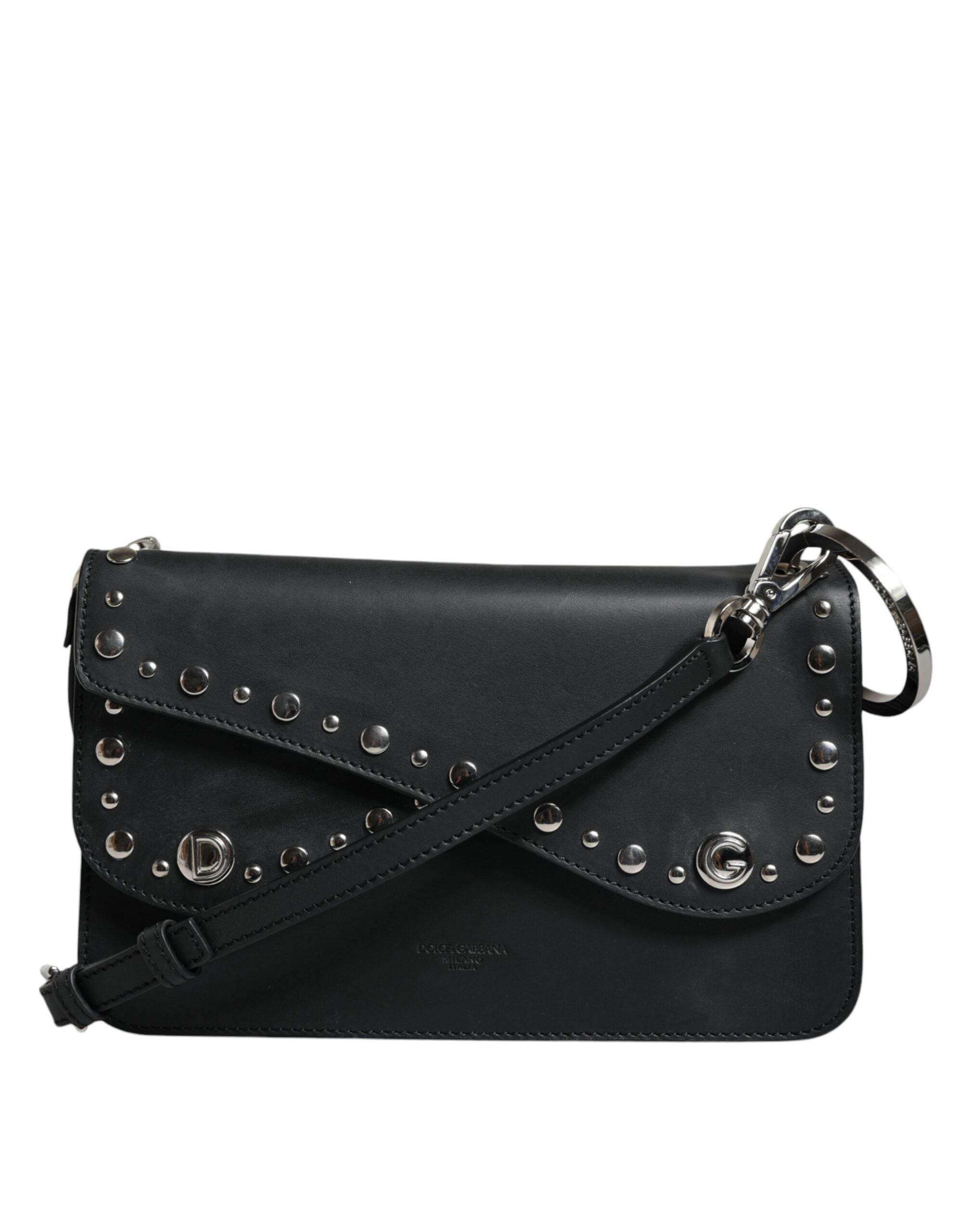 Dolce & Gabbana Black Small Leather Studded Shoulder Crossbody Bag - Hilstor
