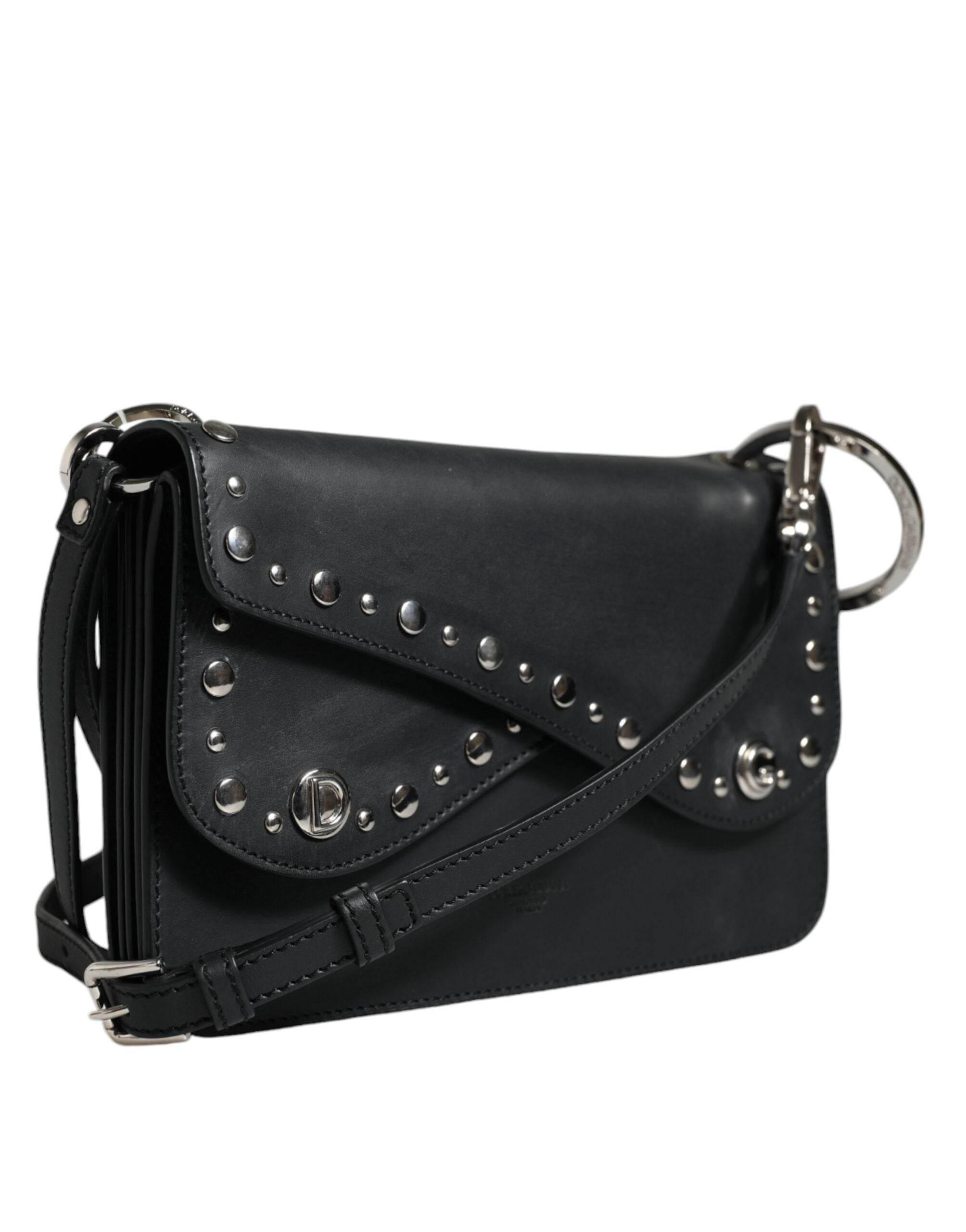 Dolce & Gabbana Black Small Leather Studded Shoulder Crossbody Bag - Hilstor