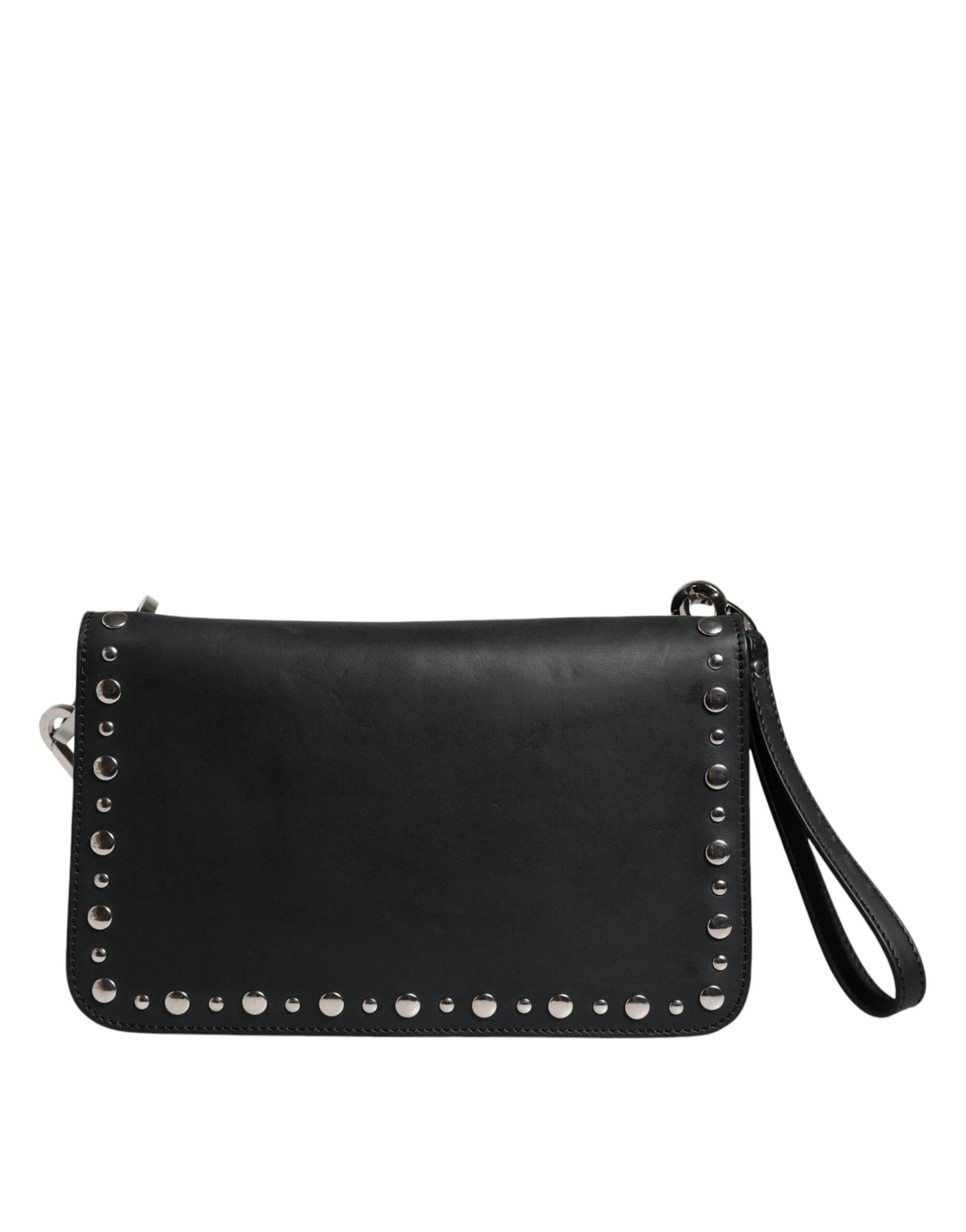 Dolce & Gabbana Black Small Leather Studded Shoulder Crossbody Bag - Hilstor