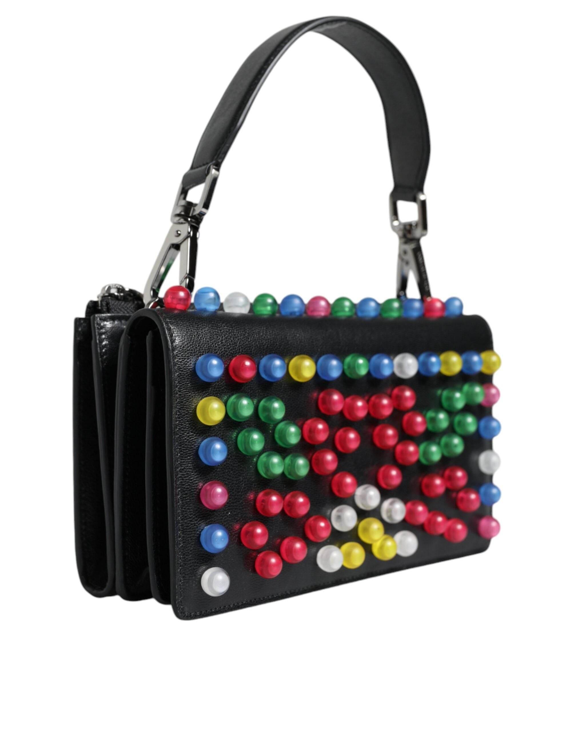 Dolce & Gabbana Black Leather Lighted Top Handle Handbag Bag - Hilstor