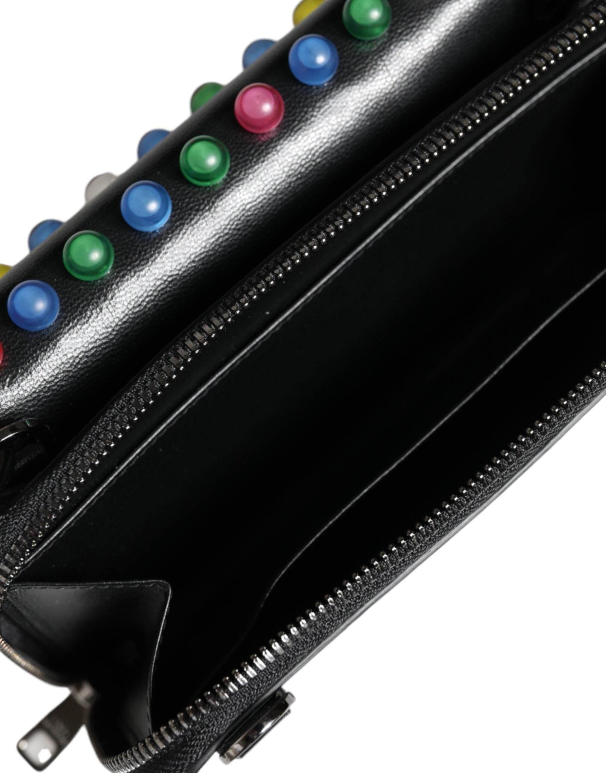 Dolce & Gabbana Black Leather Lighted Top Handle Handbag Bag - Hilstor