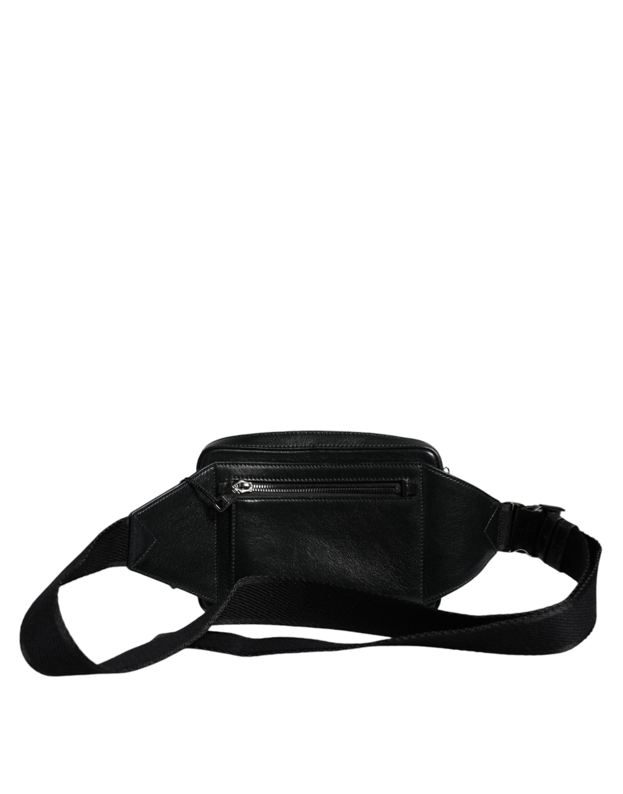 Dolce &amp; Gabbana Sort Læder LED Logo Bælte Talje Fanny Pack Taske