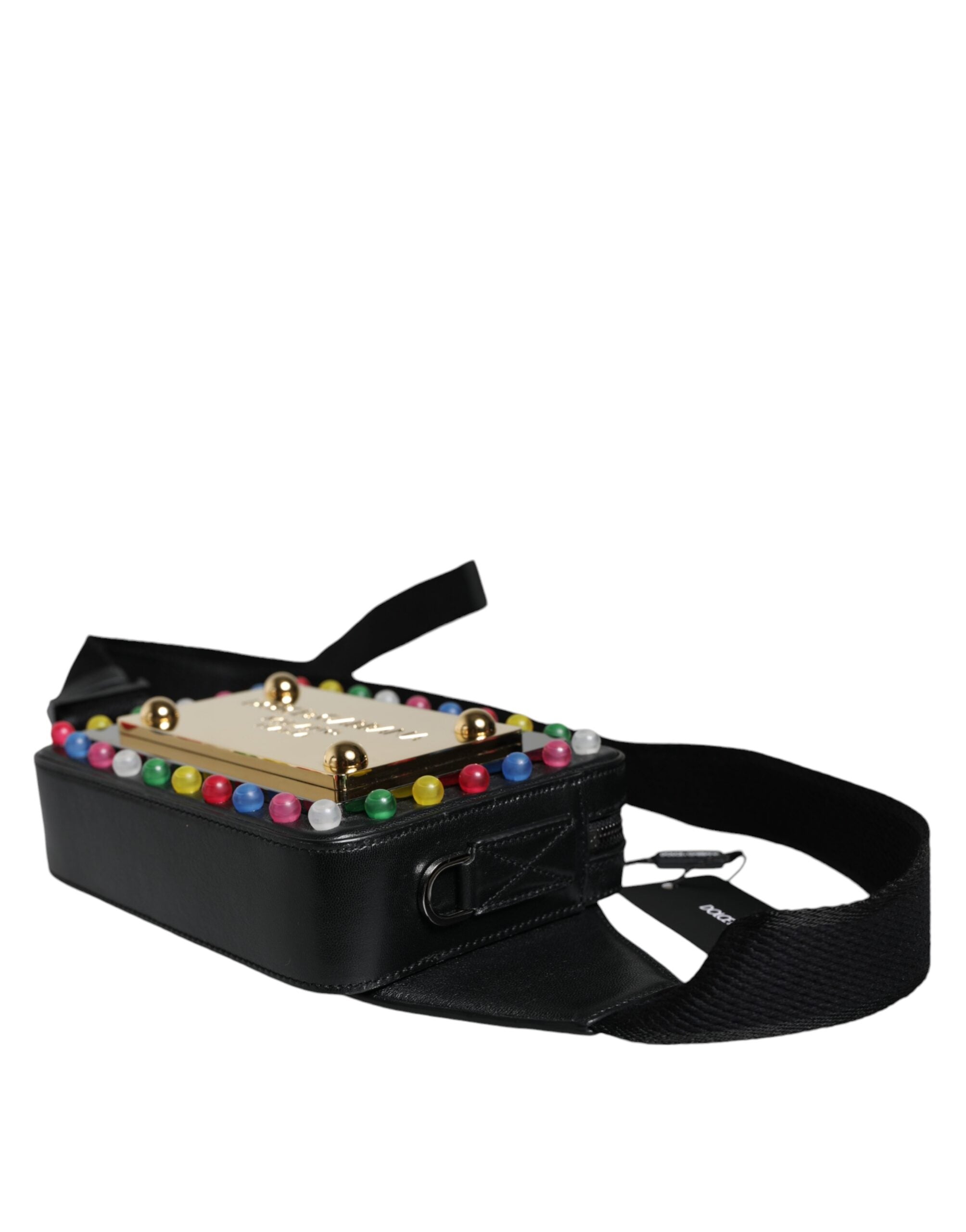 Dolce &amp; Gabbana Sort Læder LED Logo Bælte Talje Fanny Pack Taske
