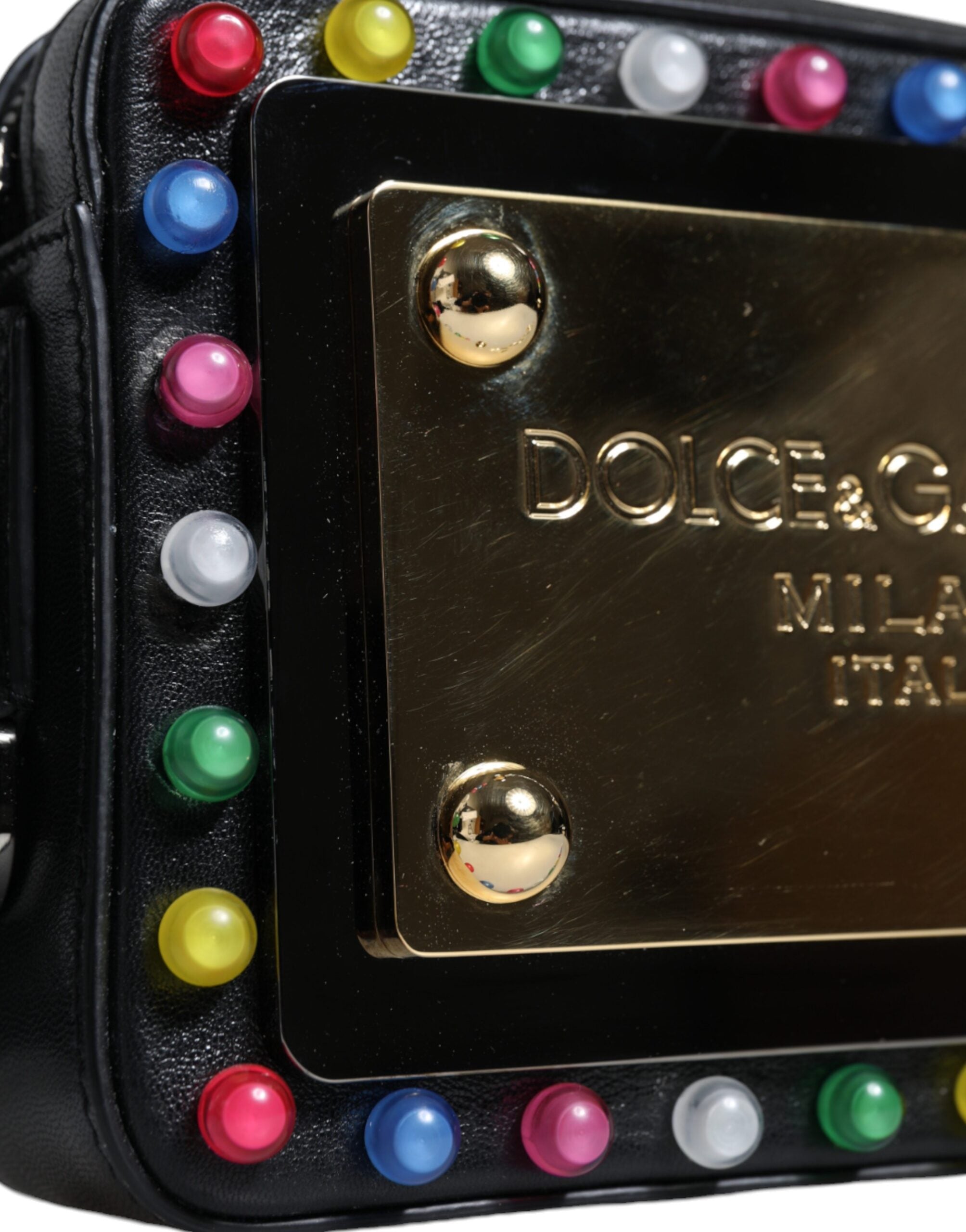 Dolce &amp; Gabbana Sort Læder LED Logo Bælte Talje Fanny Pack Taske