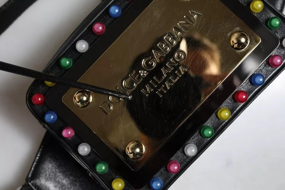 Dolce &amp; Gabbana Sort Læder LED Logo Bælte Talje Fanny Pack Taske