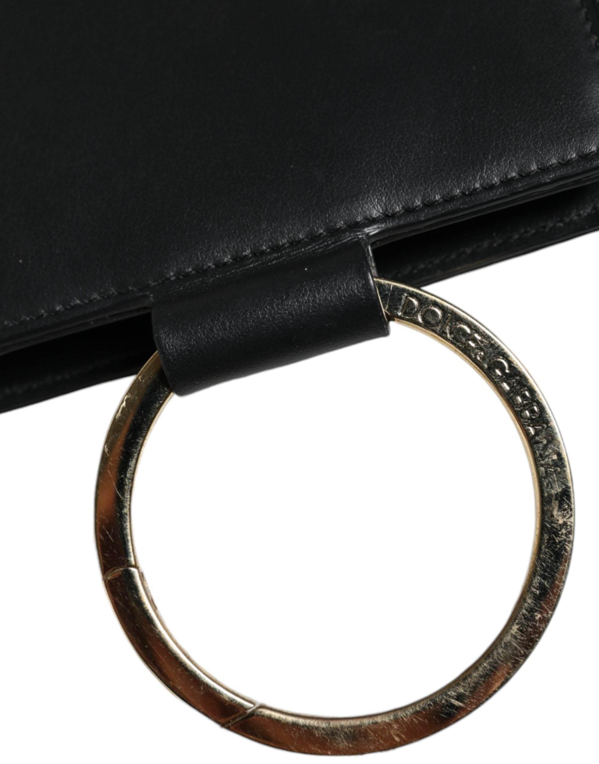 Dolce & Gabbana Black Leather Logo Plaque Neck Strap Card Coin Wallet - Hilstor
