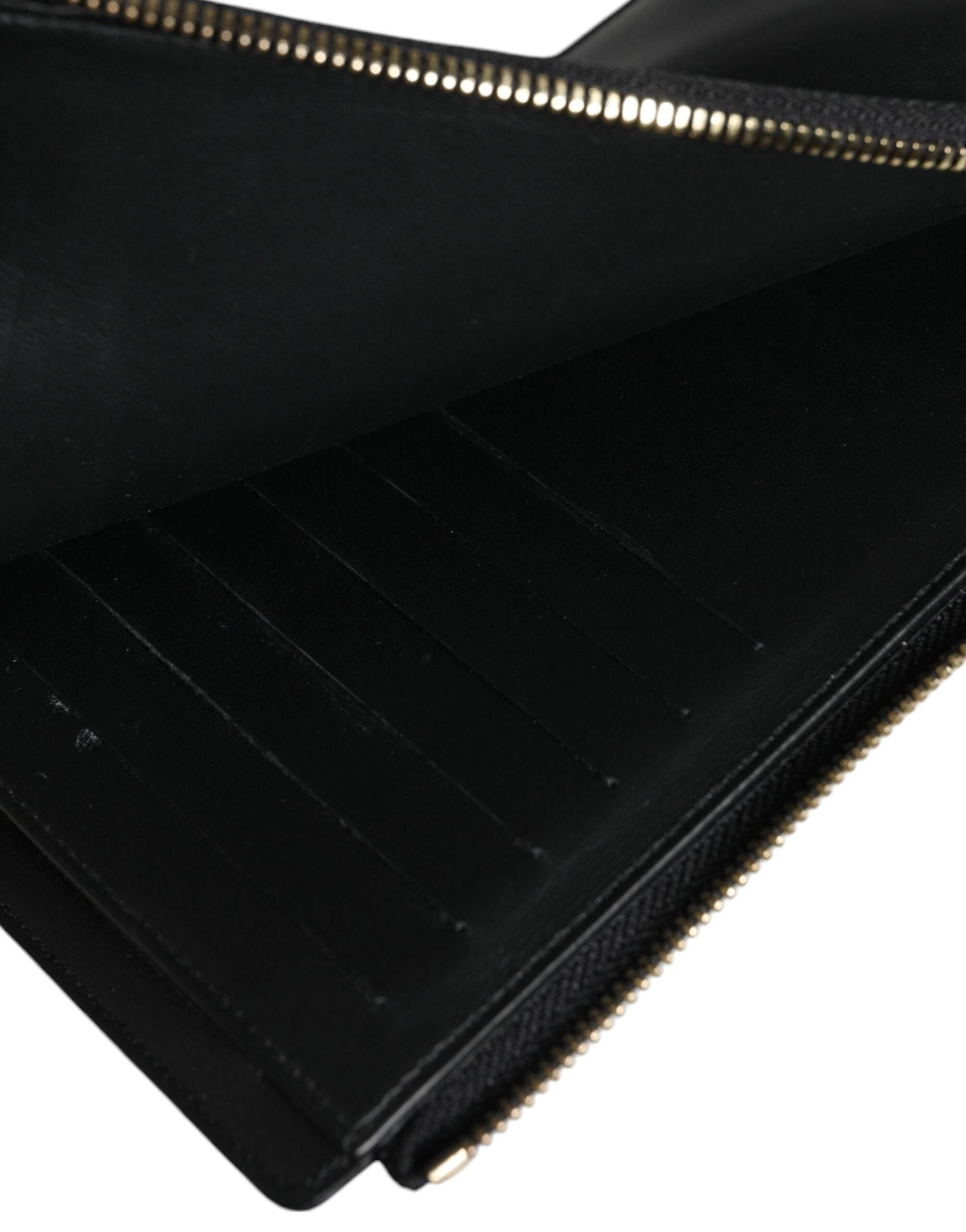 Dolce & Gabbana Black Leather Logo Plaque Neck Strap Card Coin Wallet - Hilstor
